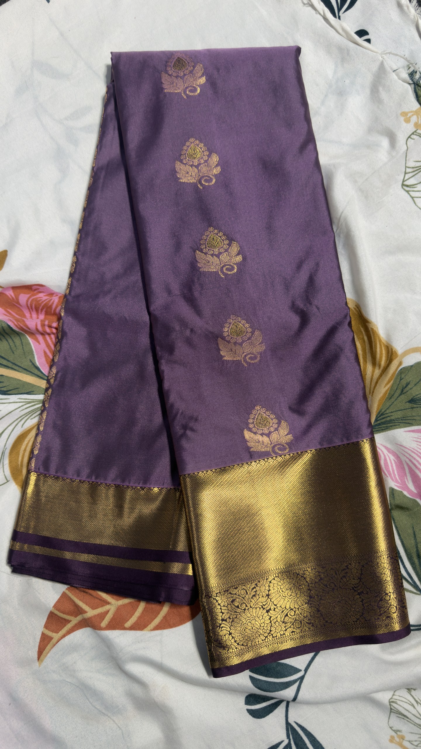 Purple Gold Zari Semi Kanchi Pattu Saree view 2 - Rangam Saradha Silks