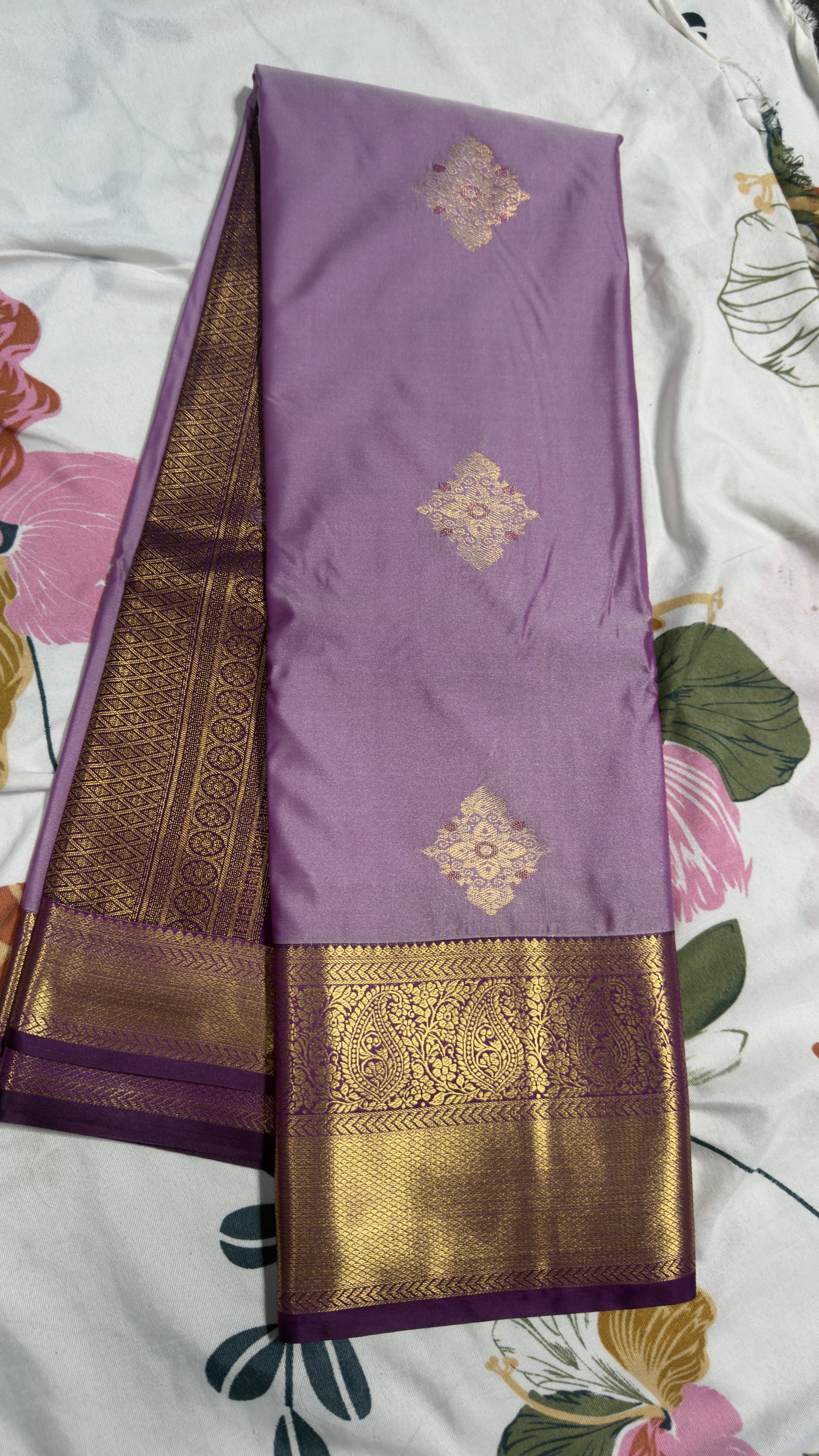 Lavender Purple Gold Zari Semi Kanchi Pattu Saree