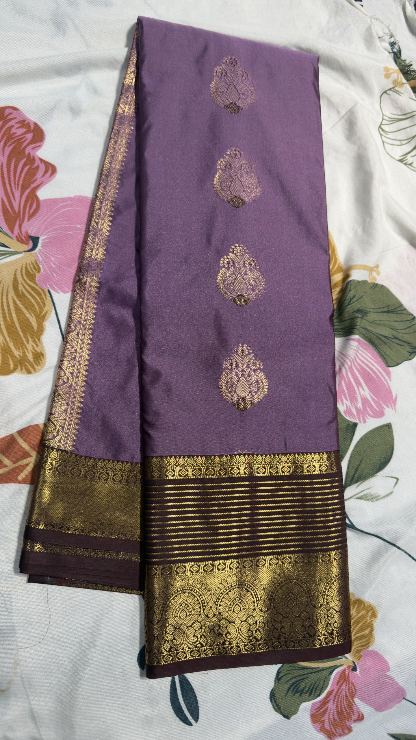 Deep Purple Gold Zari Semi Kanchi Pattu Saree