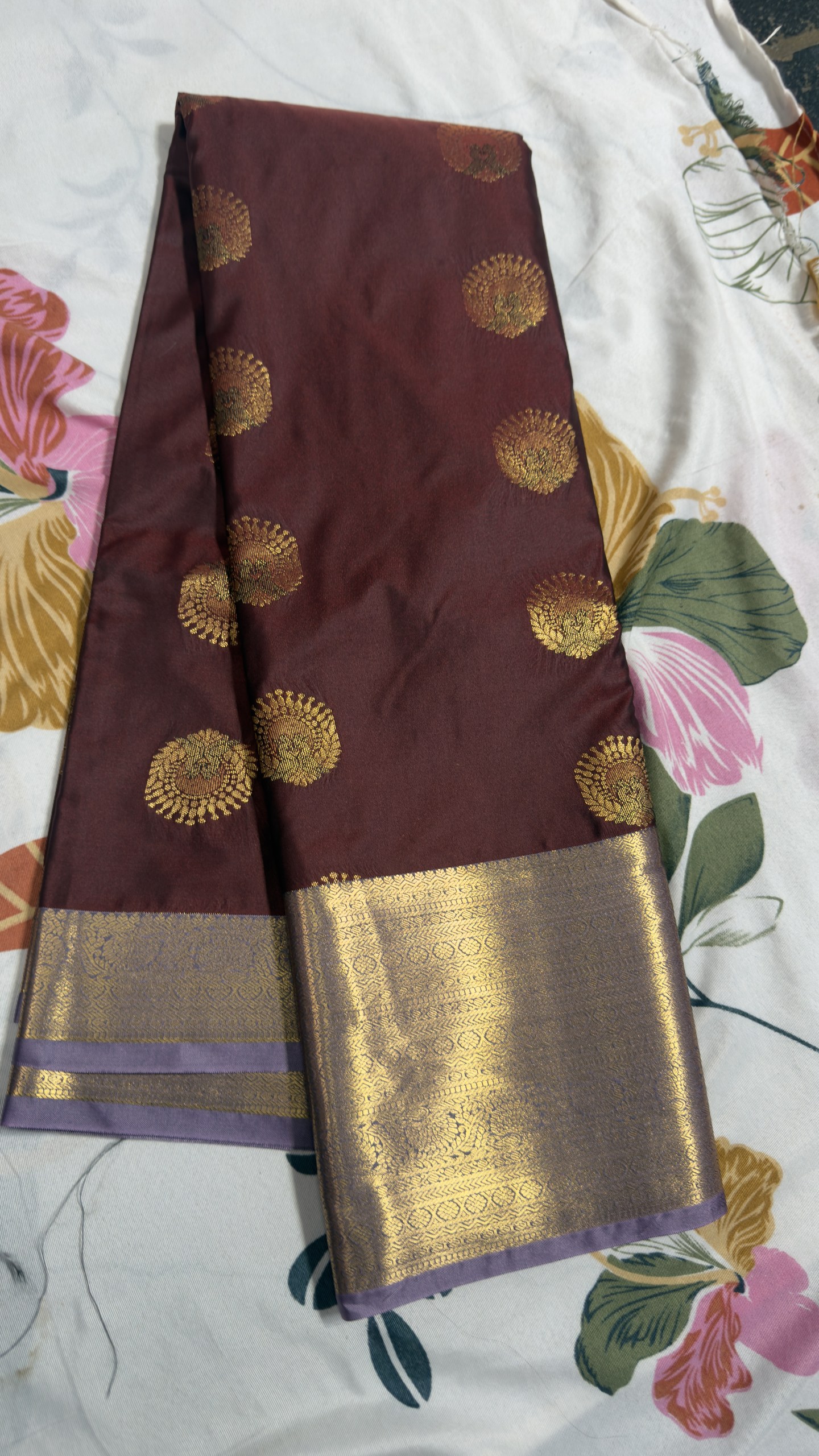 Maroon & Lavender Gold Zari Semi Kanchi Pattu Saree
