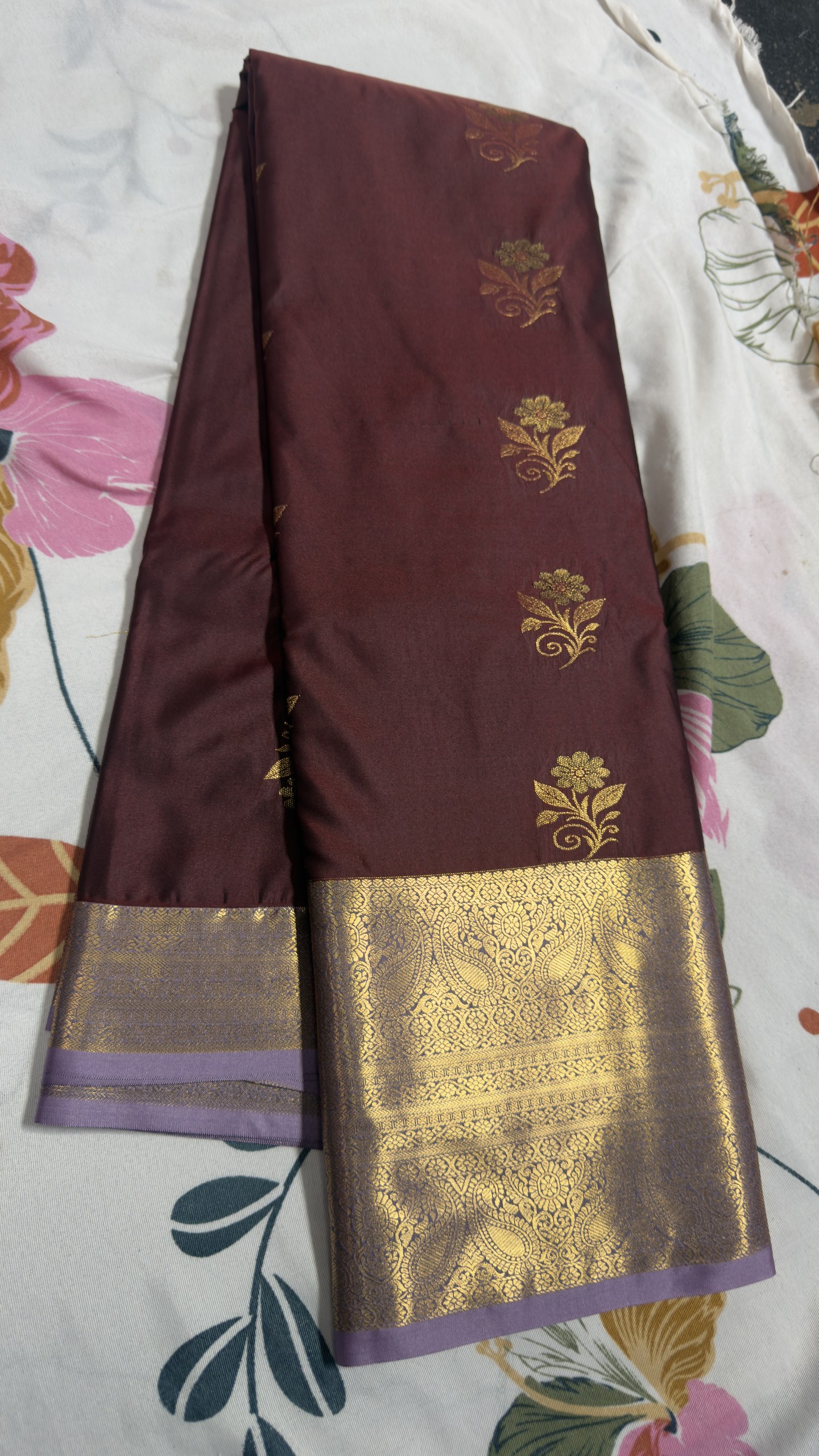 Wine Maroon & Lavender Gold Zari Semi Kanchi Pattu Saree