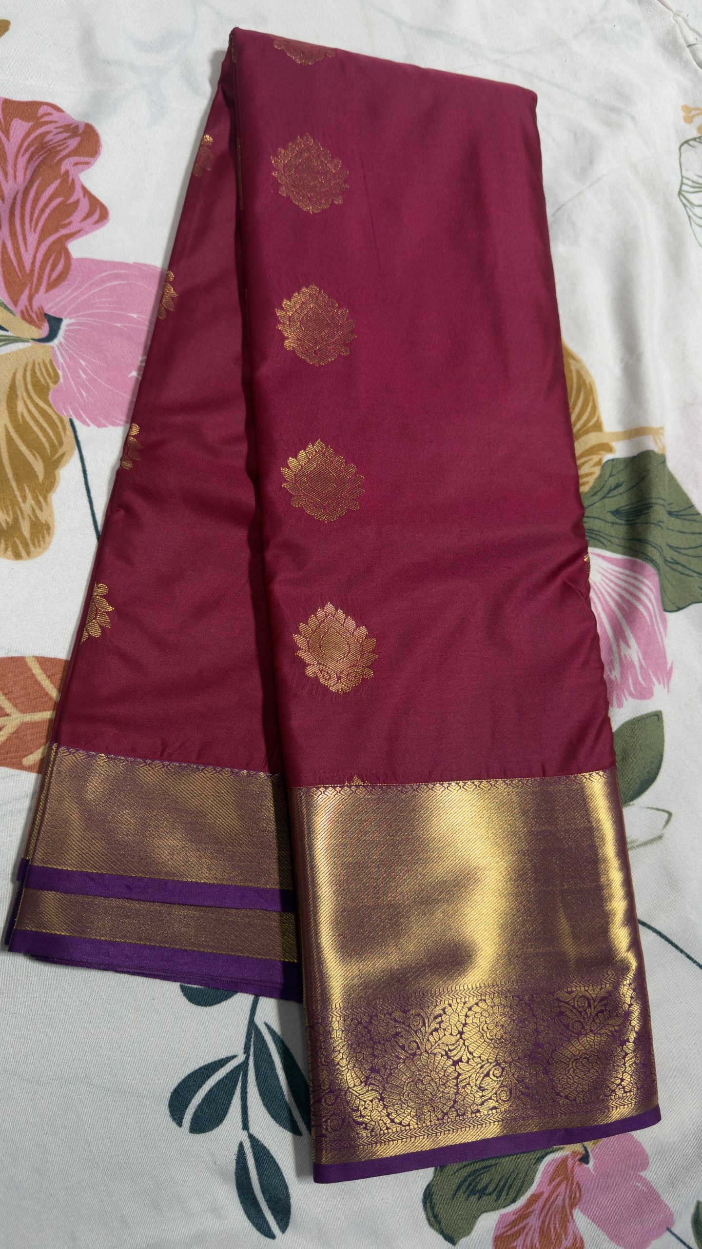Wine Magenta & Purple Antique Gold Butta Semi Kanchi Pattu Saree