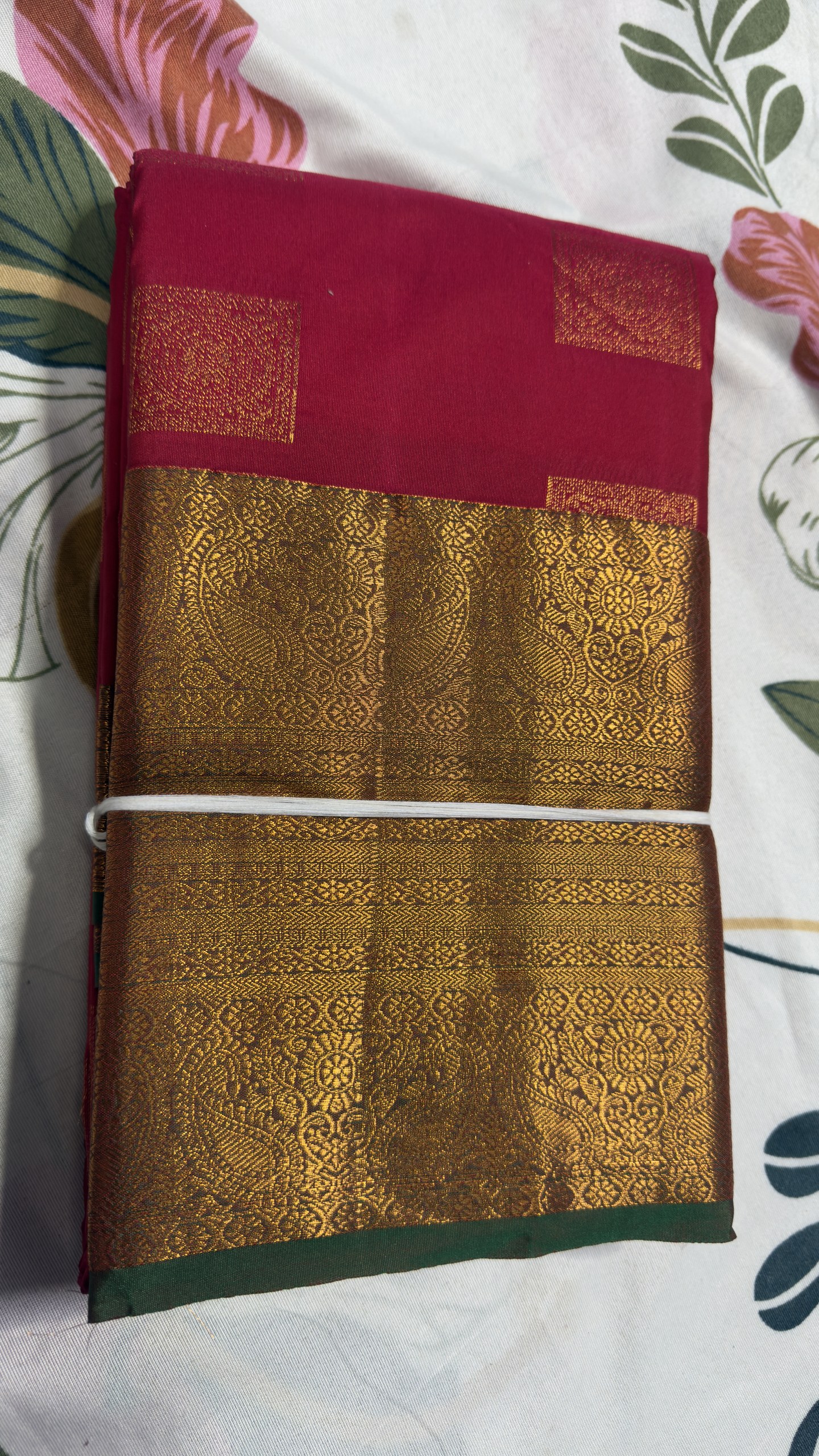 Ruby Wine & Antique Gold Paisley Brocade Semi Kanchi Pattu Saree