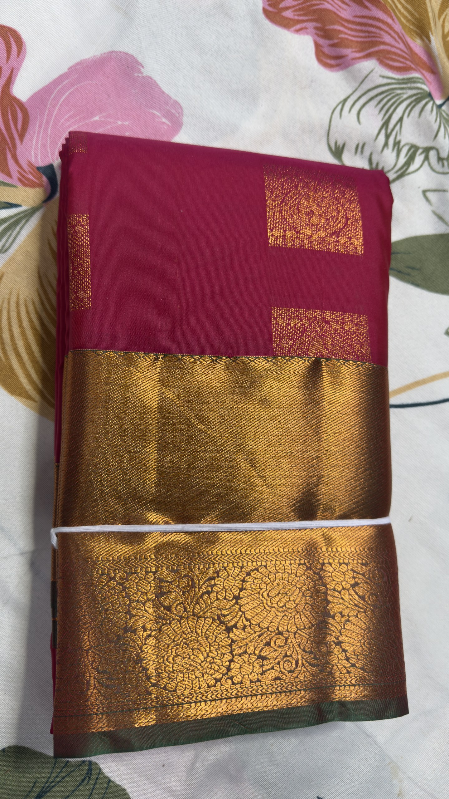 Wine Maroon & Antique Gold Floral Brocade Semi Kanchi Pattu Saree