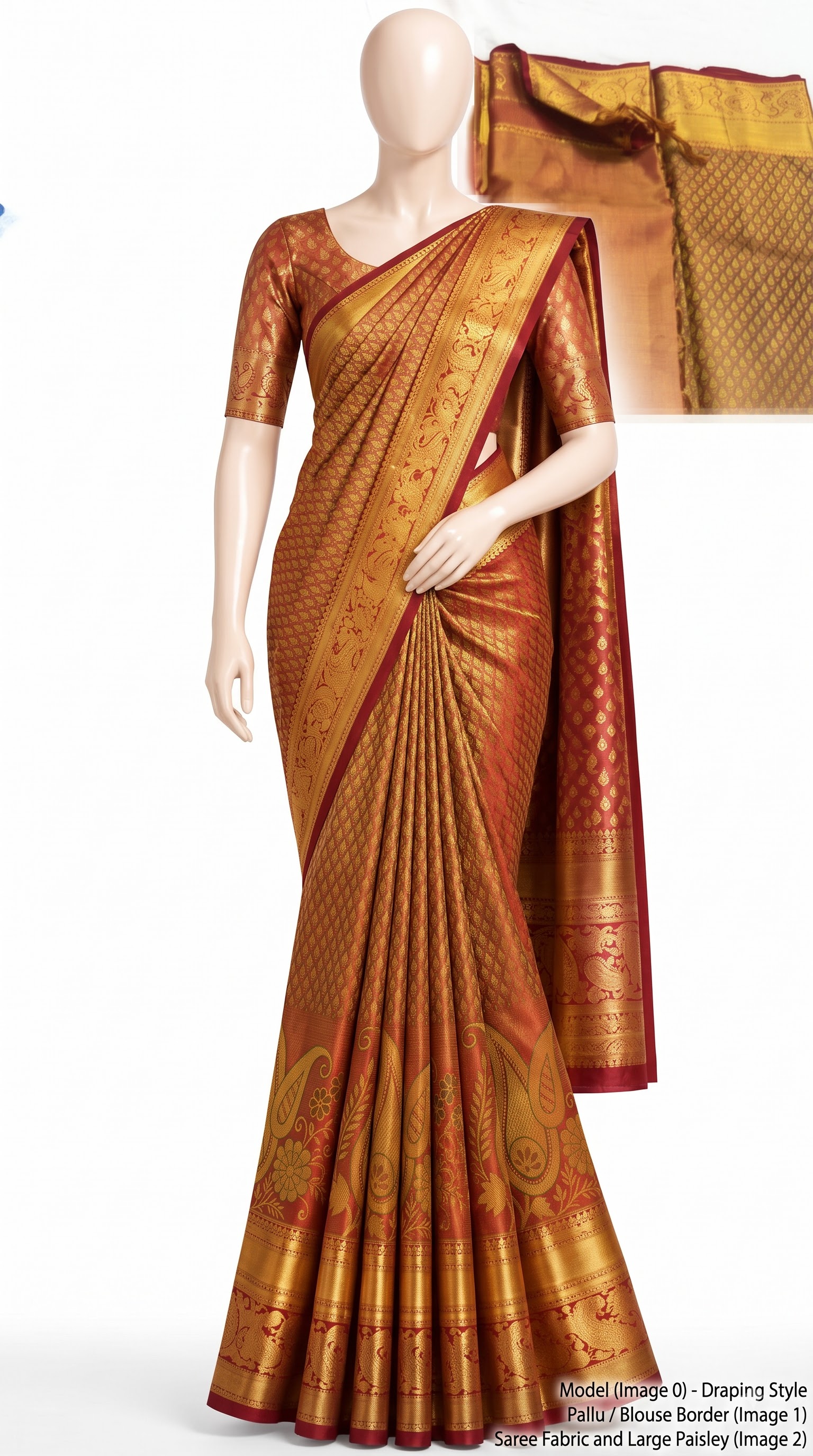 Pure Kanjivaram Silk Saree – Maroon Gold Paisley