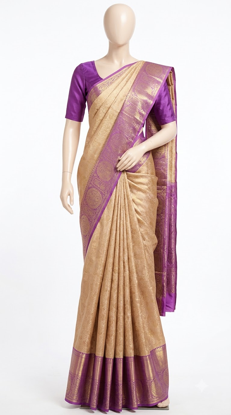 Kanjivaram Silk Saree – Golden Purple