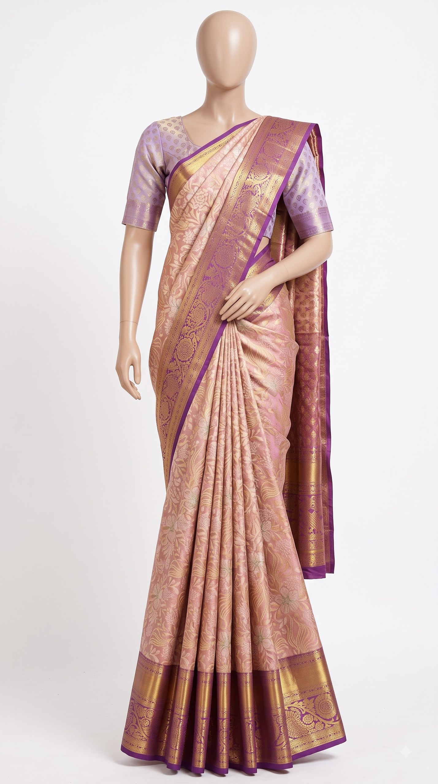 Pure Kanjivaram Silk Saree – Dusty Rose Purple Floral
