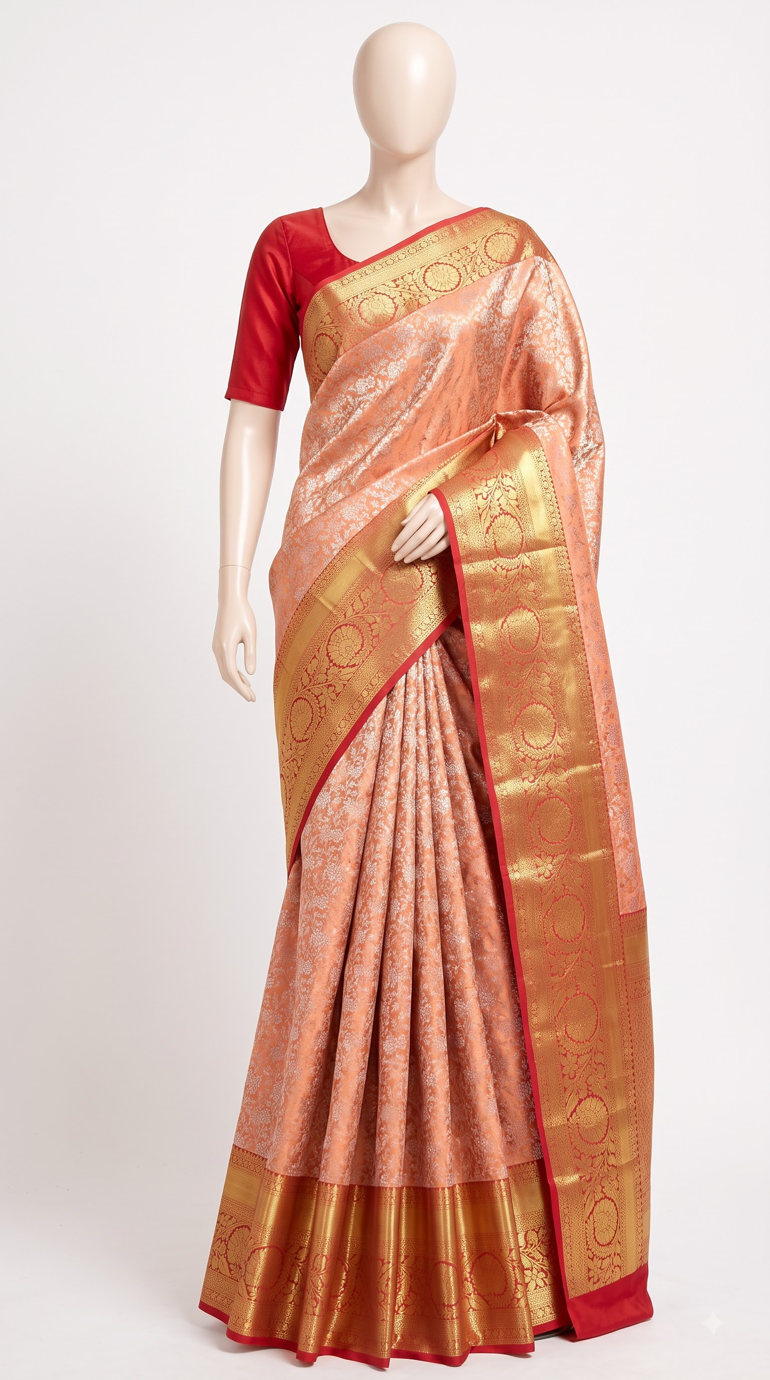 Pure Kanjivaram Silk Saree – Burnt Orange Copper Floral