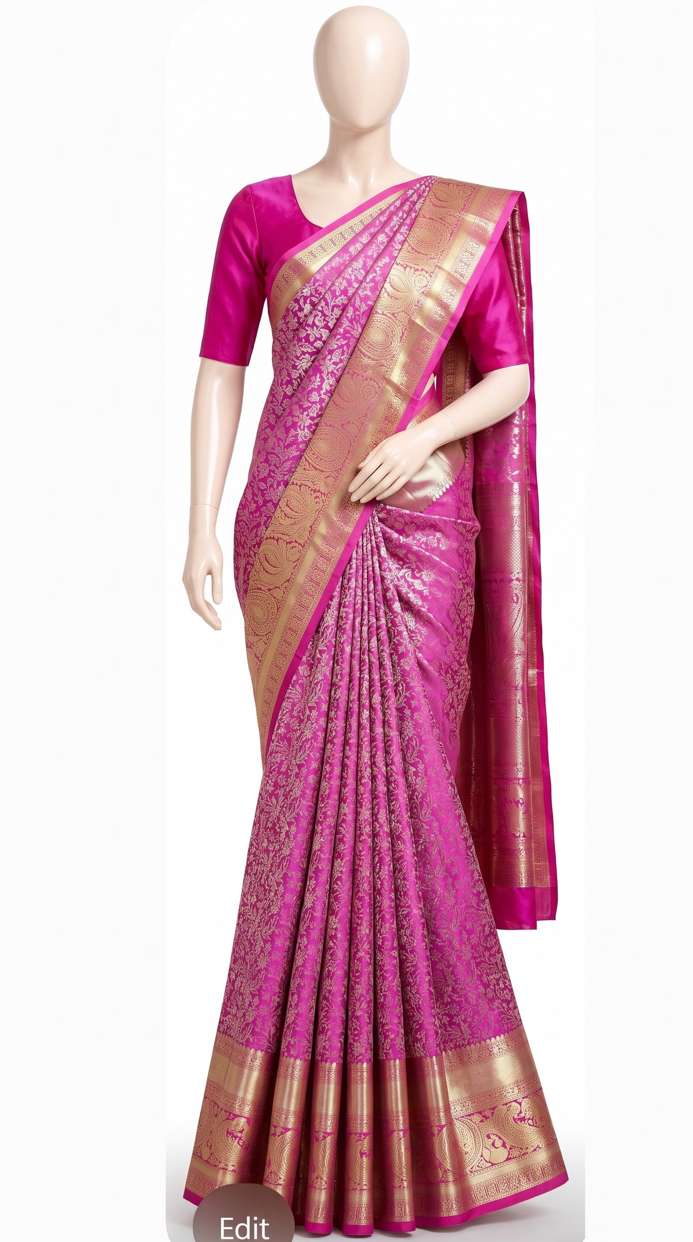Pure Kanjivaram Silk Saree – Magenta Pink Silver Paisley