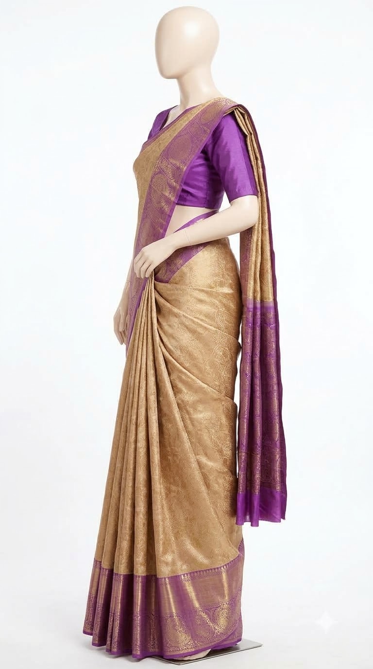 Kanjivaram Silk Saree – Golden Purple view 2 - Rangam Saradha Silks