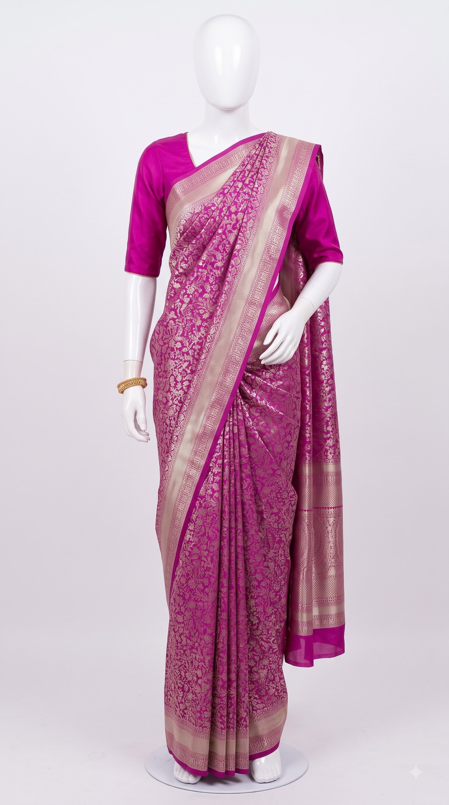 Pure Kanjivaram Silk Saree – Magenta Pink Silver Paisley view 4 - Rangam Saradha Silks