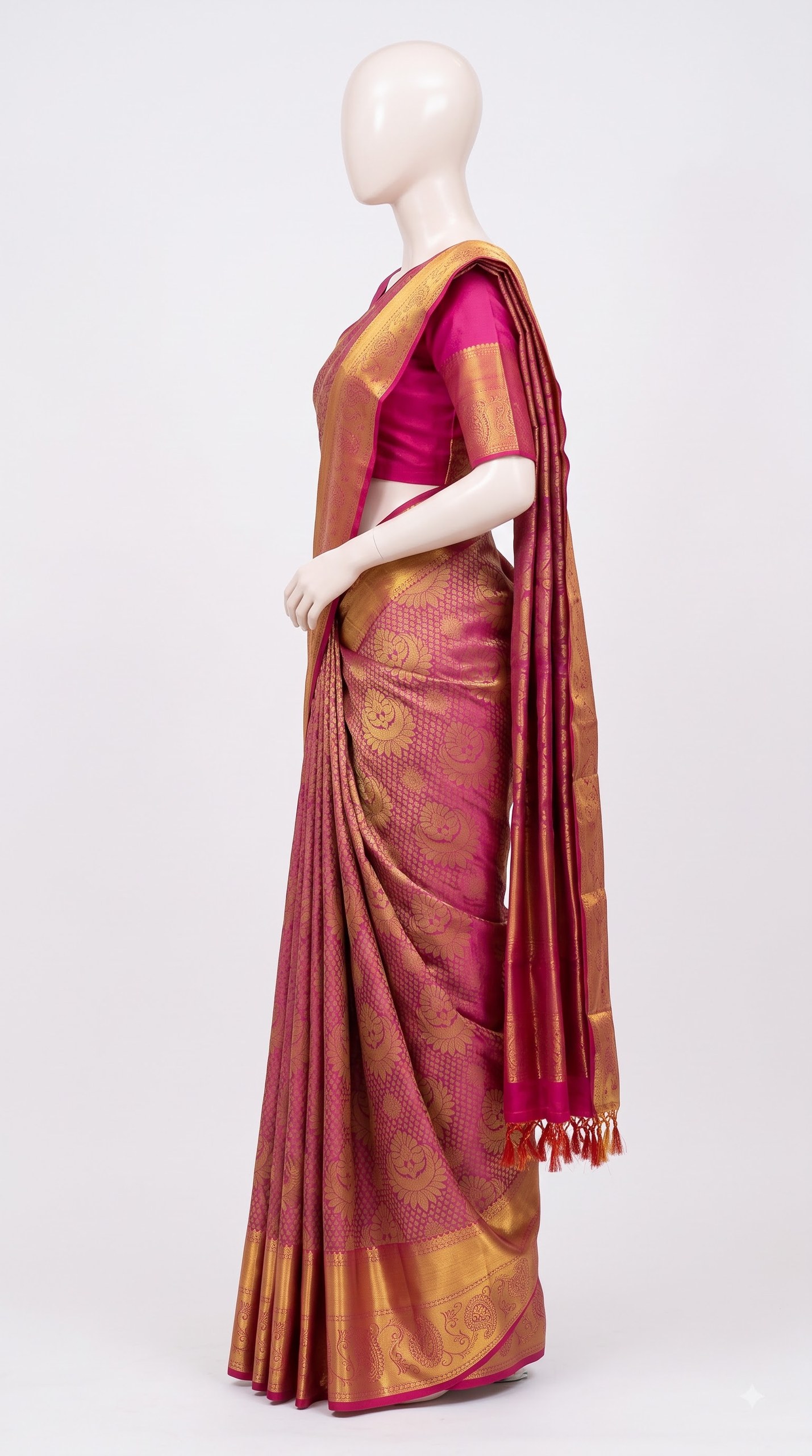 Pure Kanjivaram Silk Saree – Wine Magenta Gold Floral view 4 - Rangam Saradha Silks