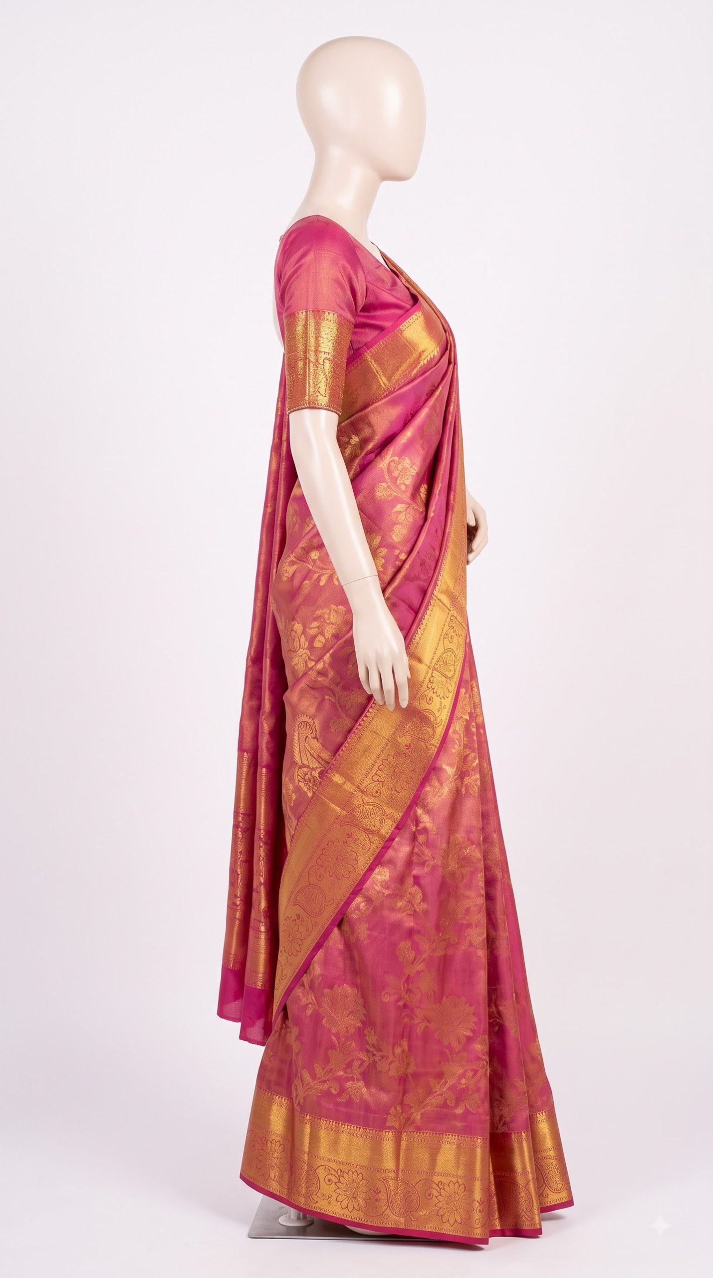 Pure Kanjivaram Silk Saree – Wine Magenta Gold Paisley view 3 - Rangam Saradha Silks