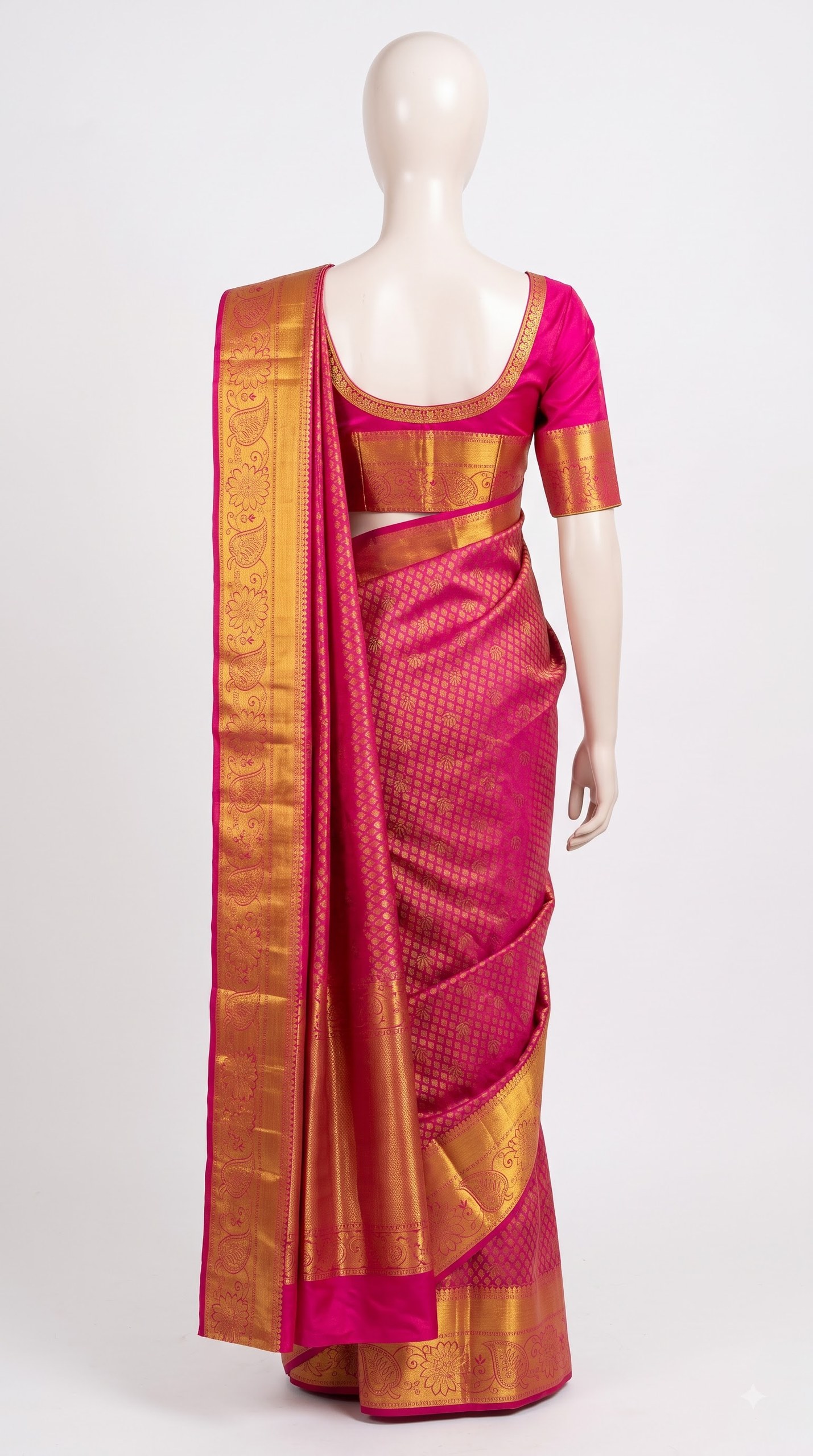 Pure Kanjivaram Silk Saree – Wine Magenta Gold Paisley view 4 - Rangam Saradha Silks
