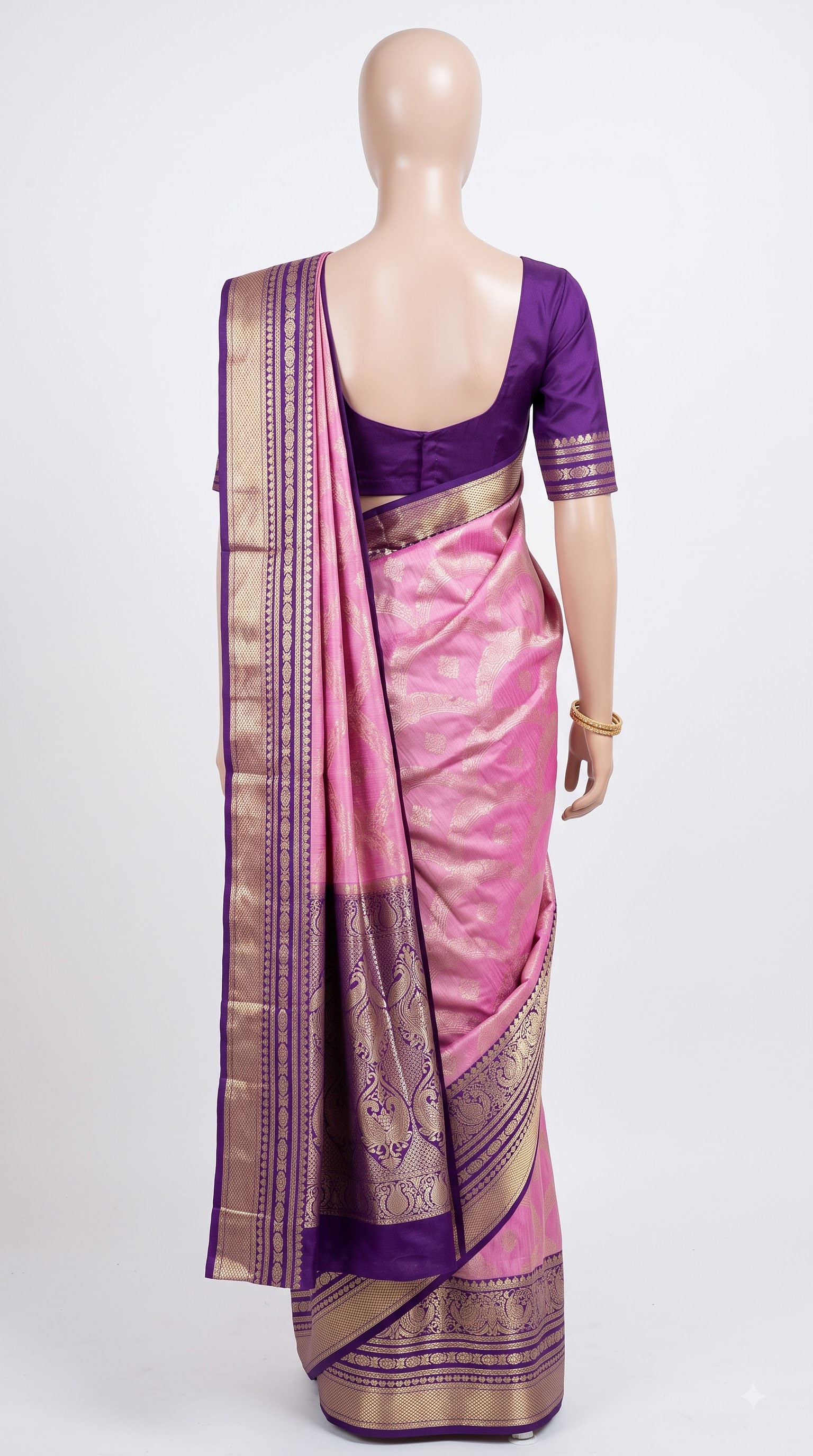 Pure Kanjivaram Silk Saree – Lavender Pink Purple Gold view 4 - Rangam Saradha Silks
