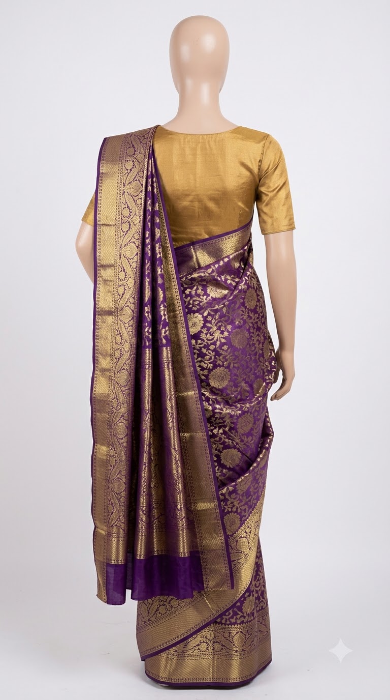 Kanjivaram Silk Saree – Purple & Antique Gold view 2 - Rangam Saradha Silks