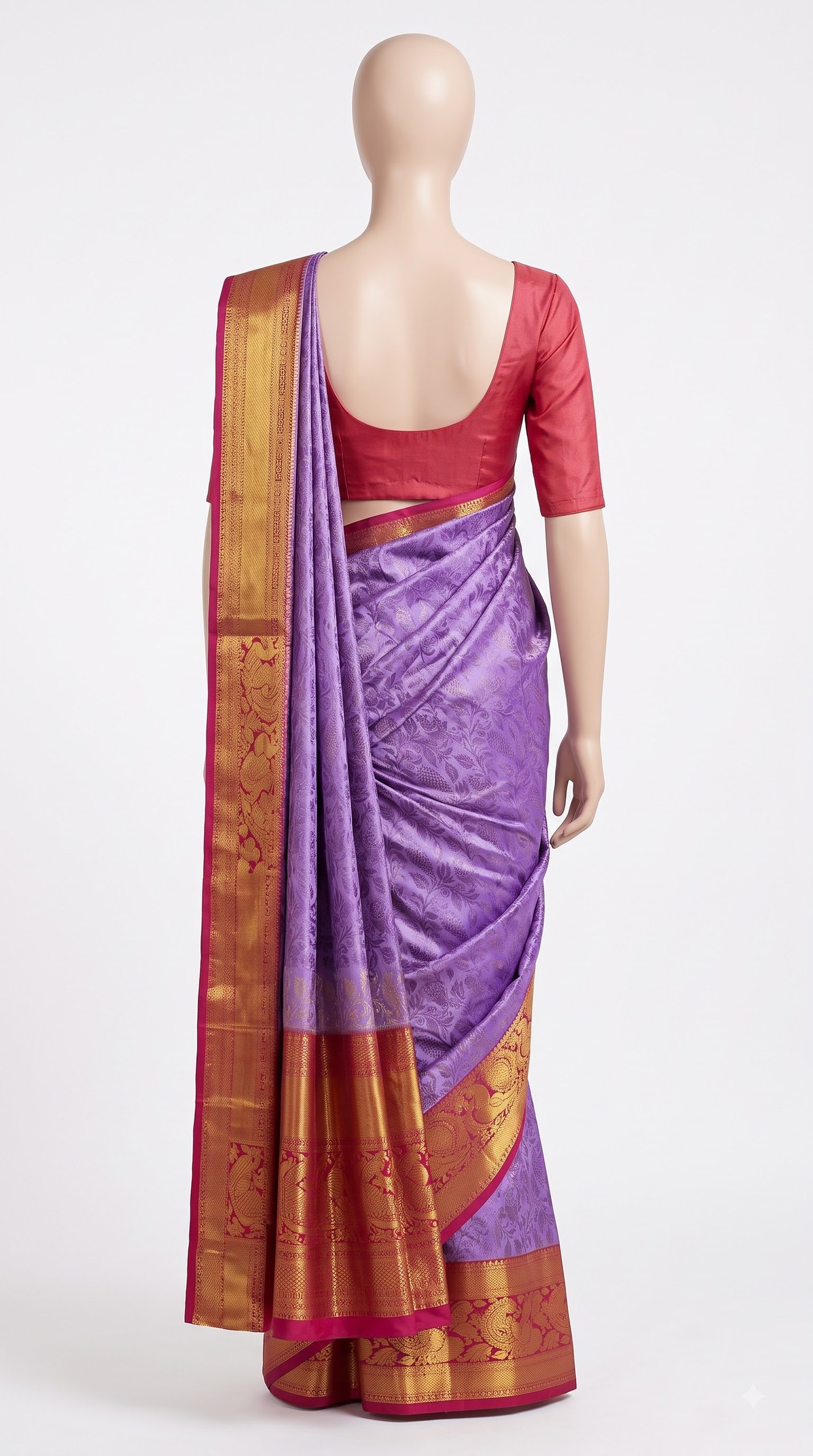 Pure Kanjivaram Silk Saree – Lavender Gold Magenta Floral view 4 - Rangam Saradha Silks