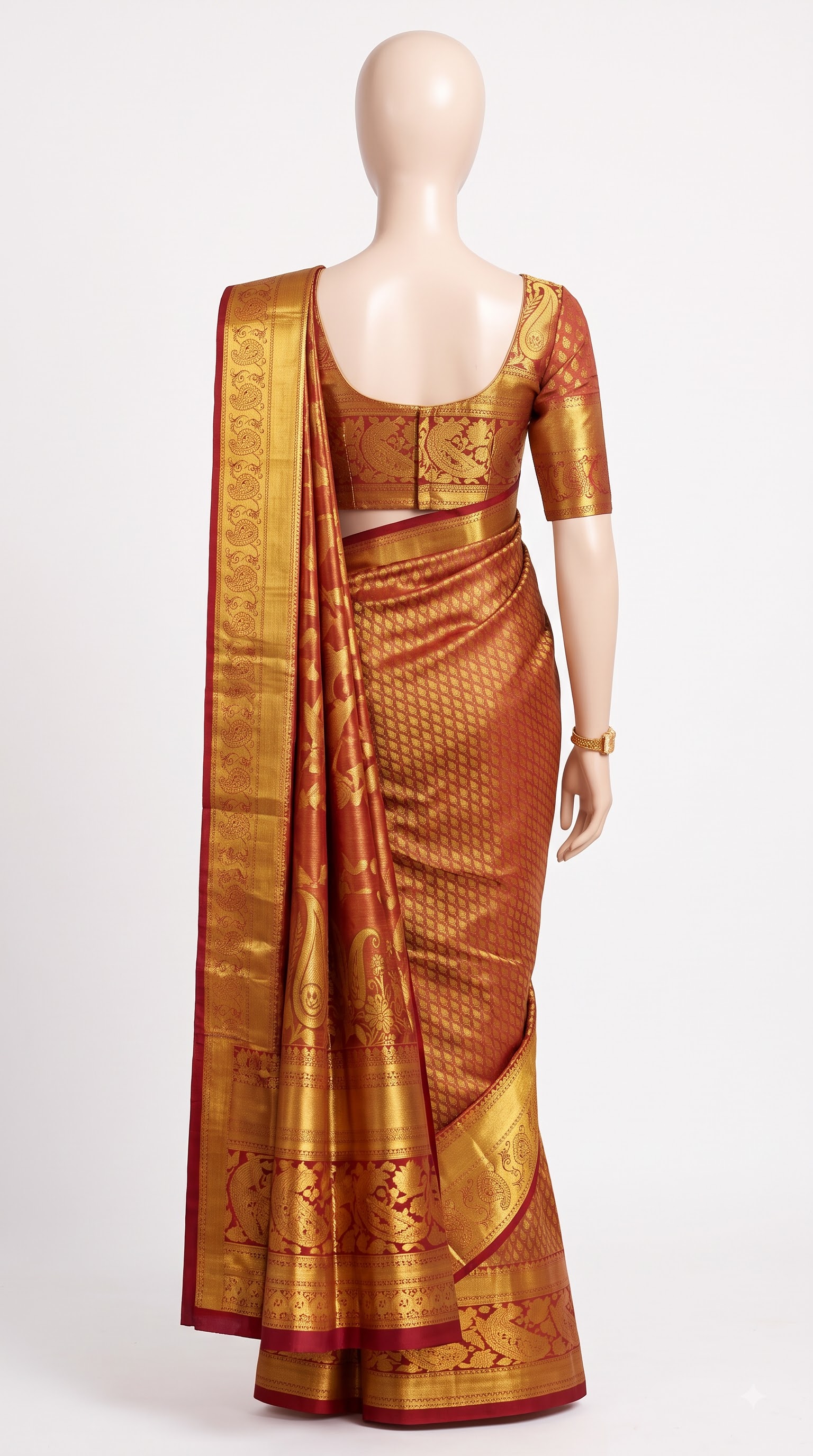 Pure Kanjivaram Silk Saree – Maroon Gold Paisley view 3 - Rangam Saradha Silks