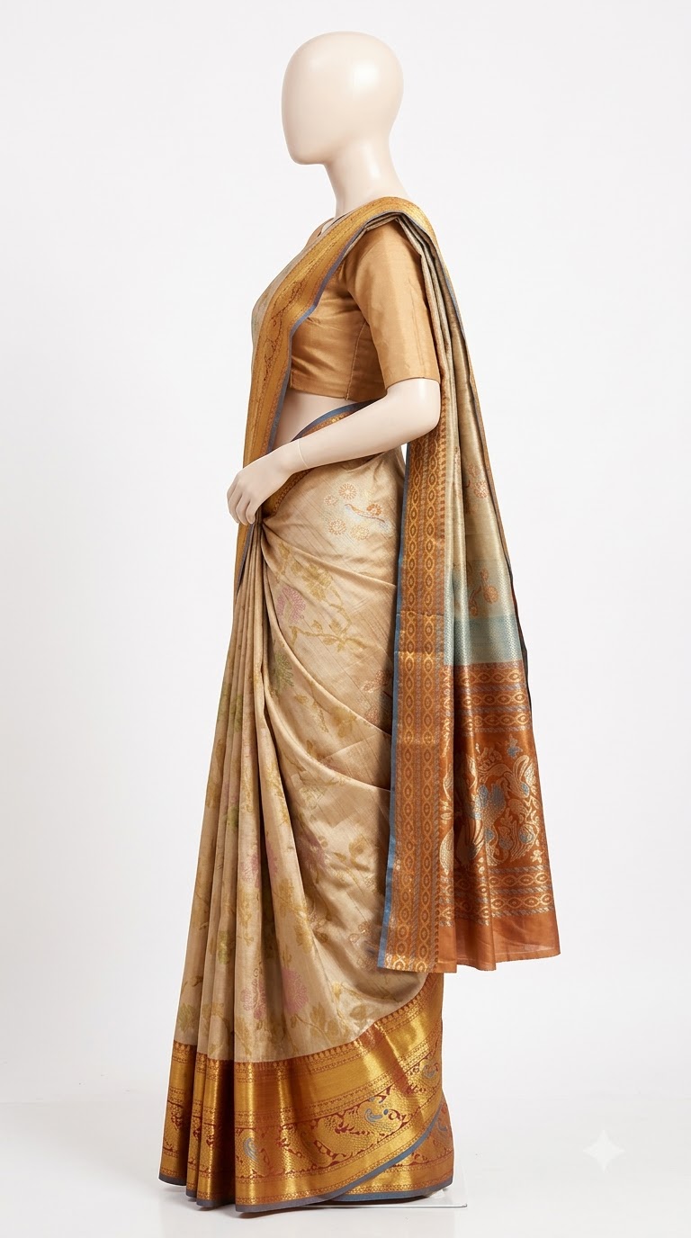 Pure Kanjivaram Silk Saree – Sea Green Peacock view 4 - Rangam Saradha Silks