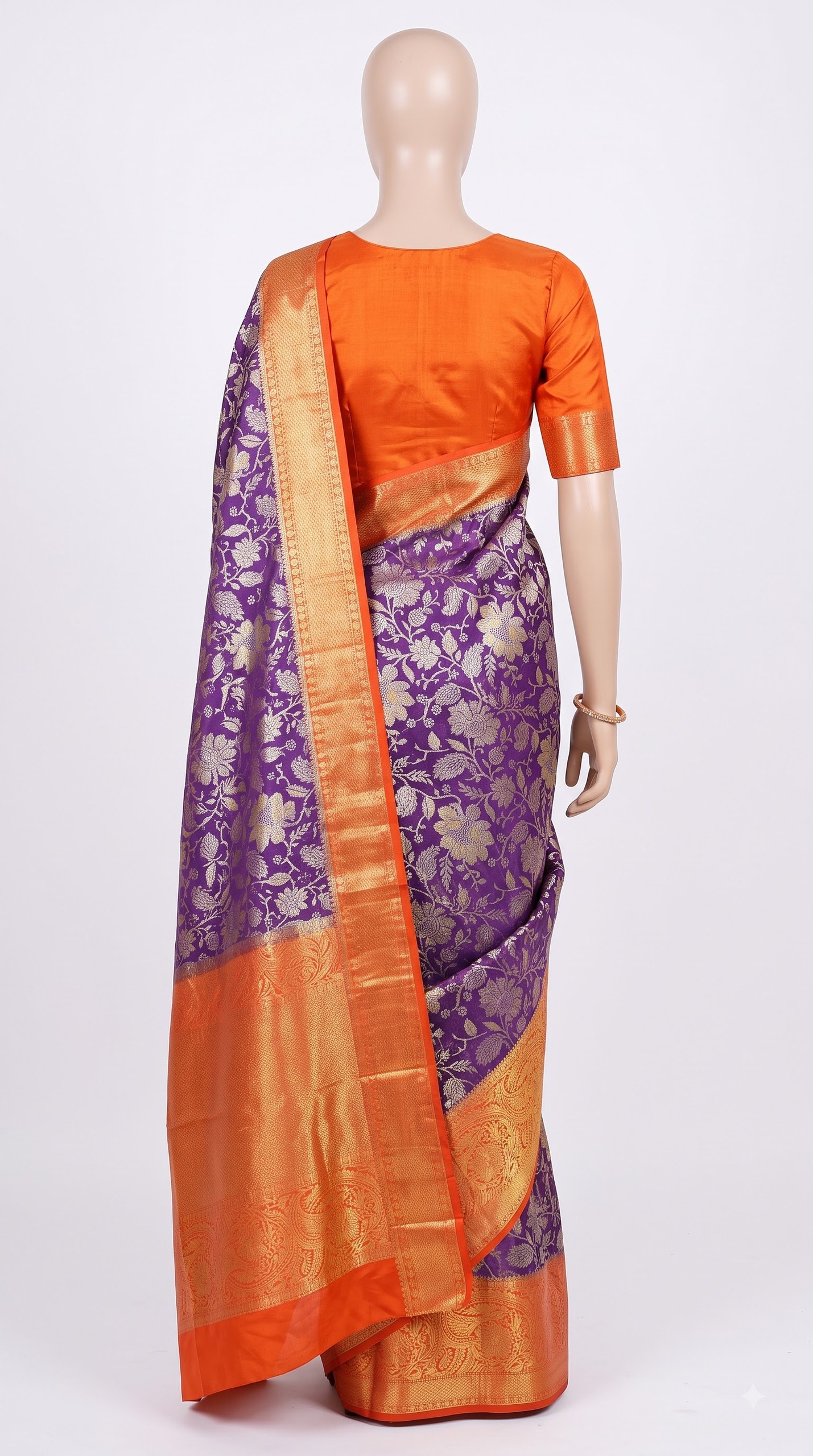Plum Garden Silk Saree with Copper Zari Paisley Pallu view 3 - Rangam Saradha Silks