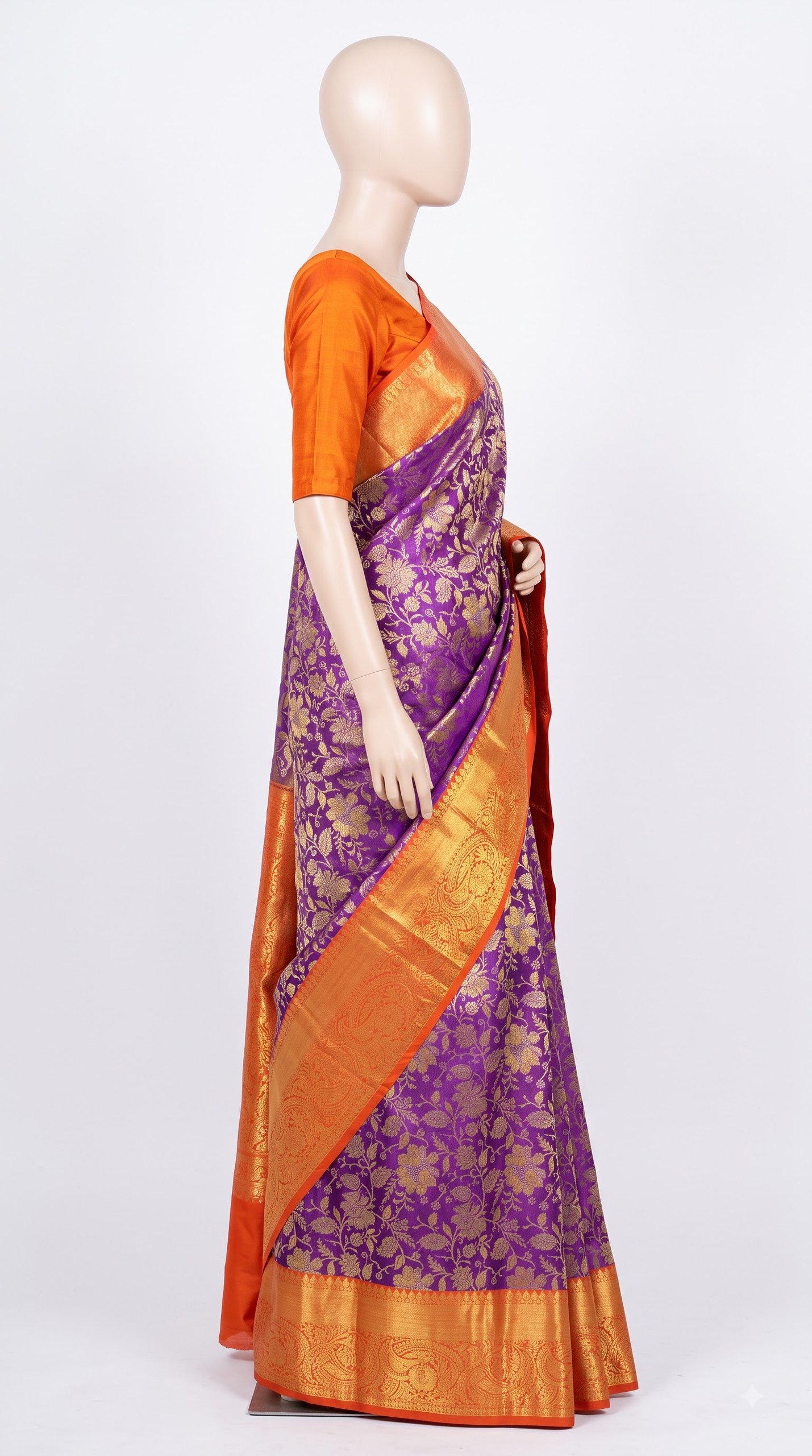 Plum Garden Silk Saree with Copper Zari Paisley Pallu view 4 - Rangam Saradha Silks