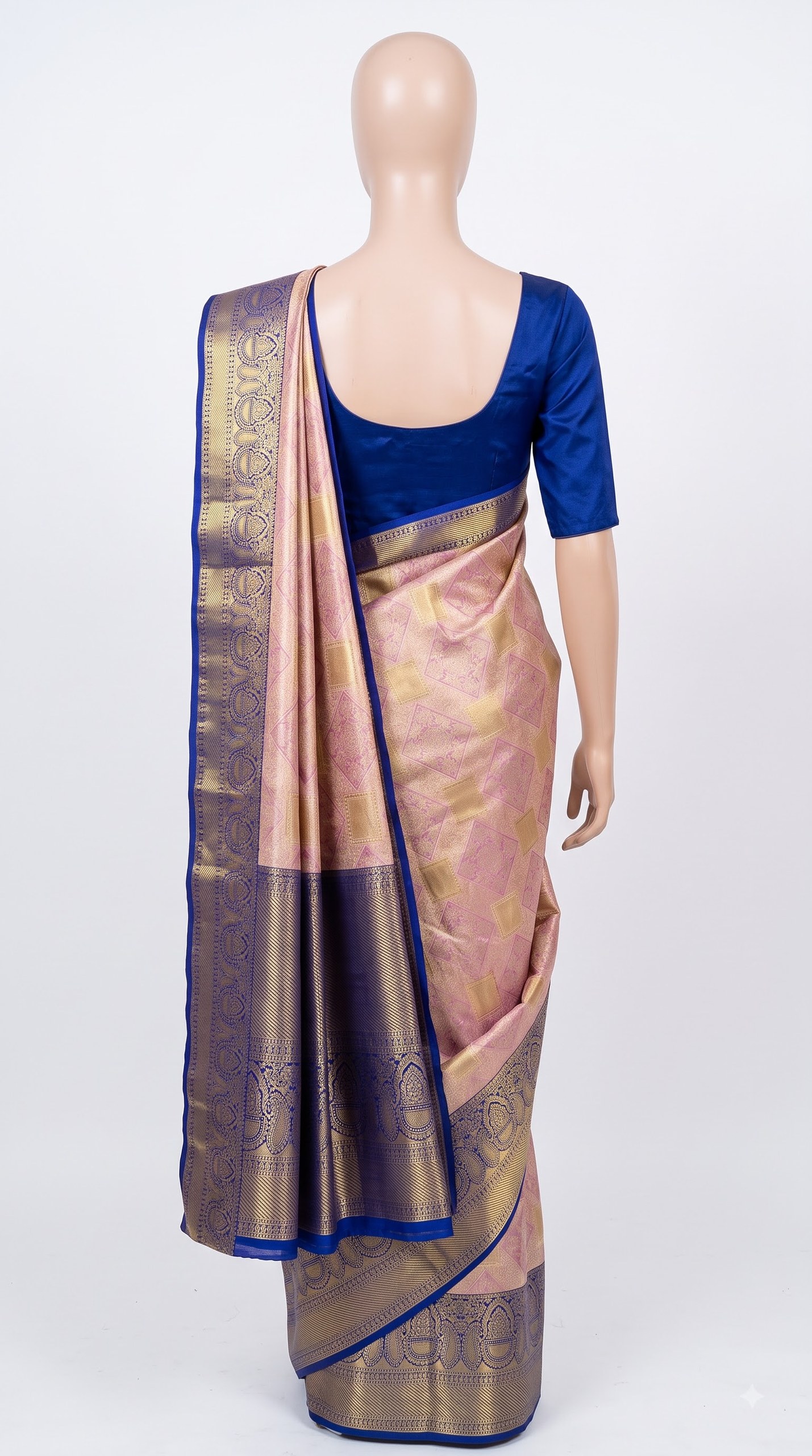 Pure Kanjivaram Silk Saree – Dusty Rose Royal Blue Gold Diamond view 4 - Rangam Saradha Silks