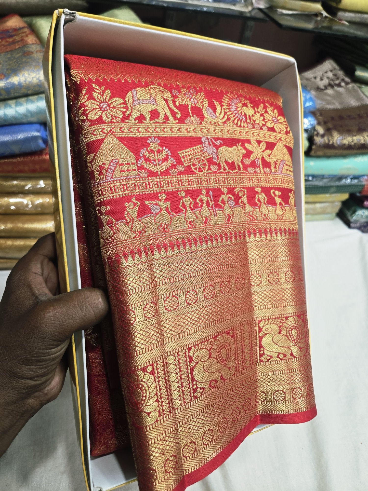 Kanjivaram Red & Gold Zari Silk Saree view 2 - Rangam Saradha Silks
