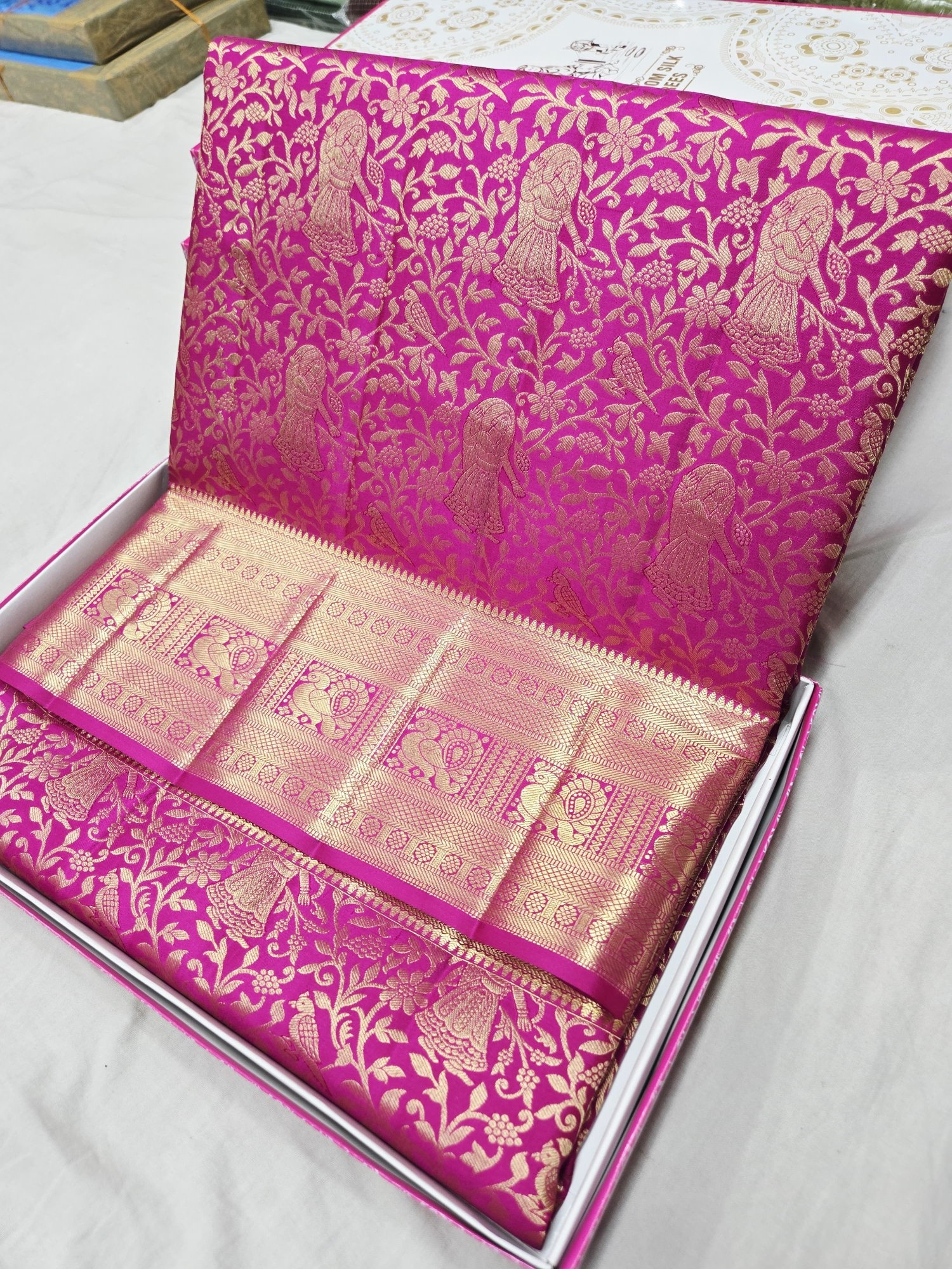 Pure Kanjivaram Silk Saree – Magenta Pink Gold Peacock view 4 - Rangam Saradha Silks