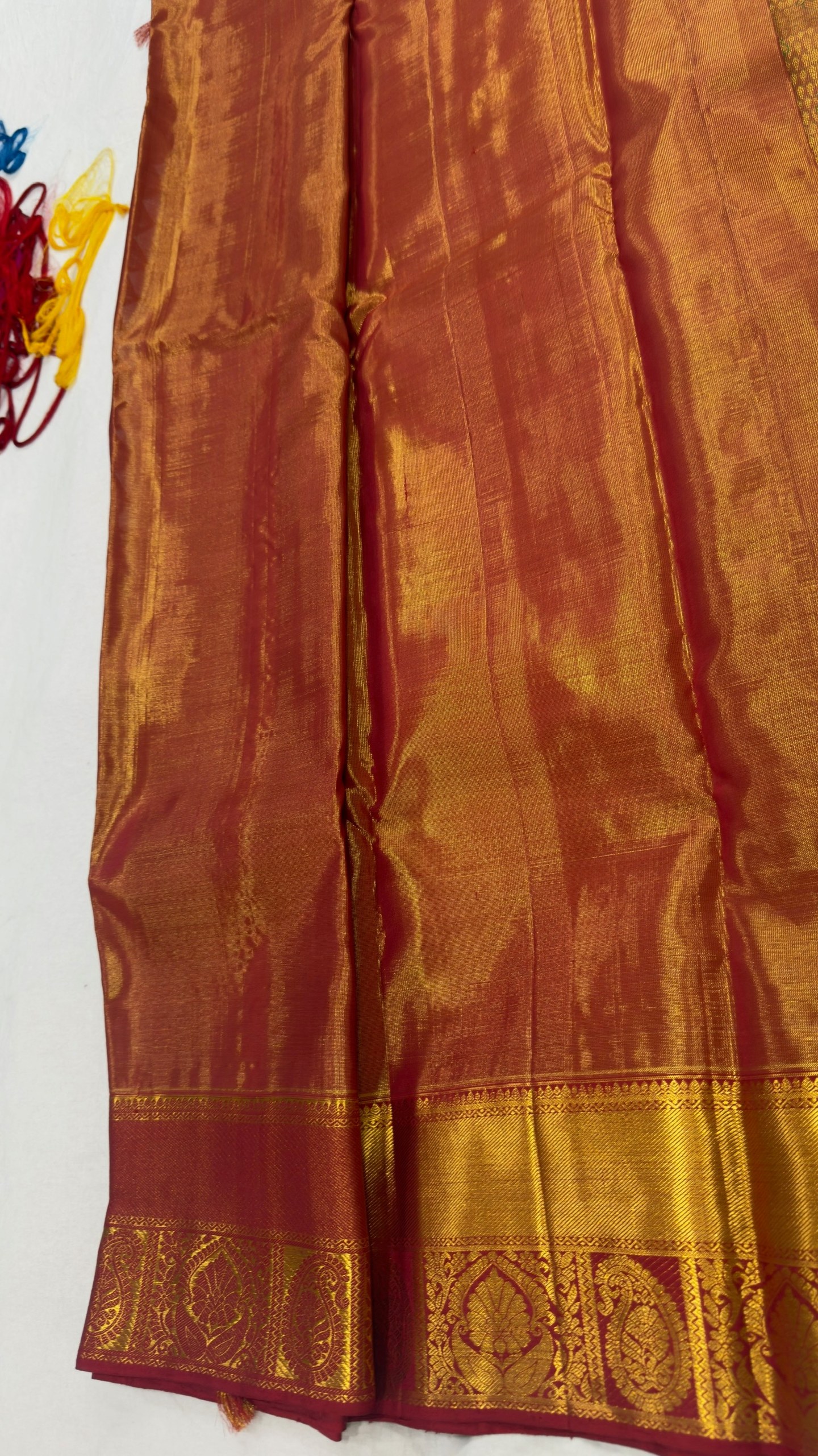 Pure Kanjivaram Silk Saree – Rust Copper Gold Green Paisley view 6 - Rangam Saradha Silks