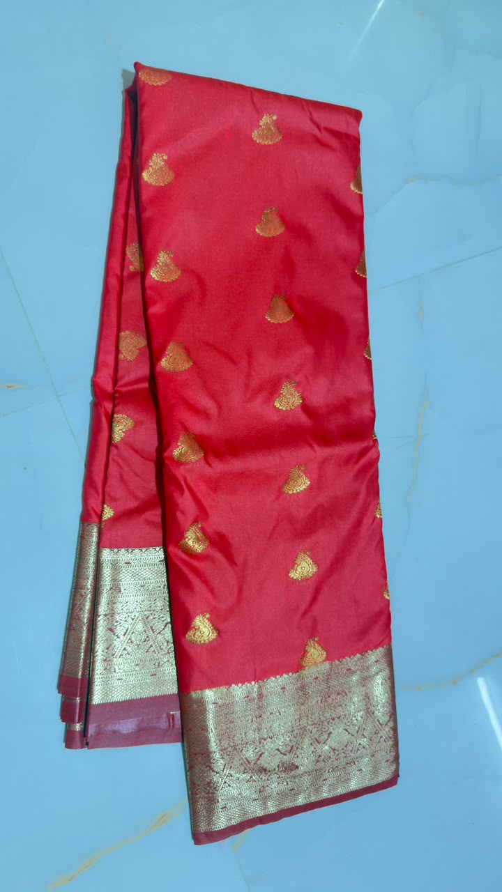 Ruby Red Zari Butta Silk Saree view 1 - Rangam Saradha Silks