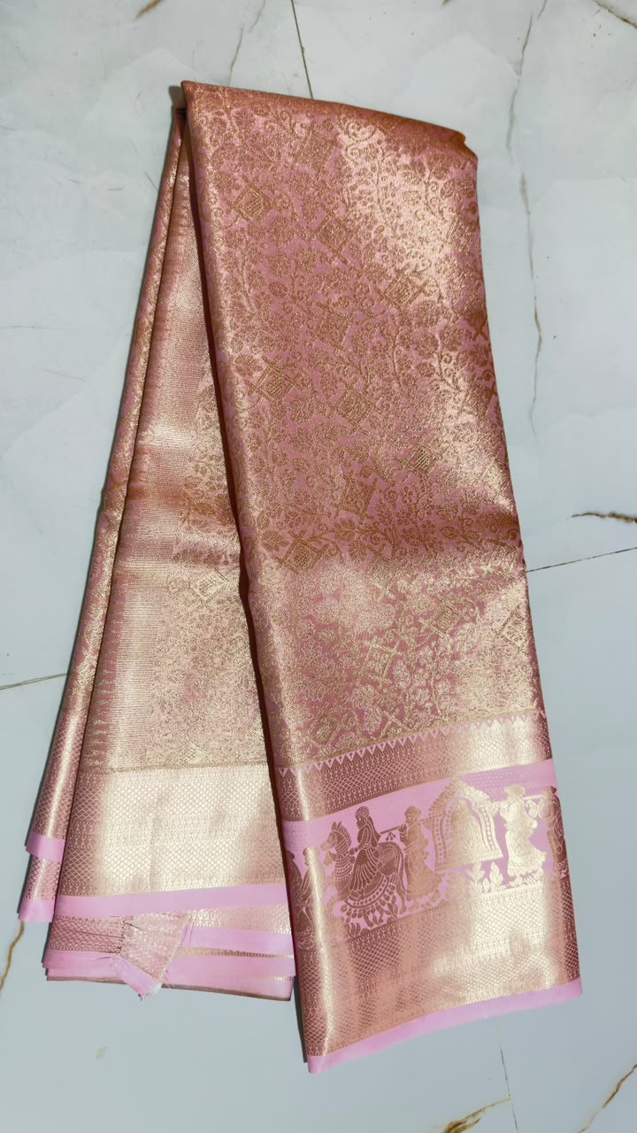 Blush Pink Heritage Peacock Kanchi Silk Saree view 1 - Rangam Saradha Silks