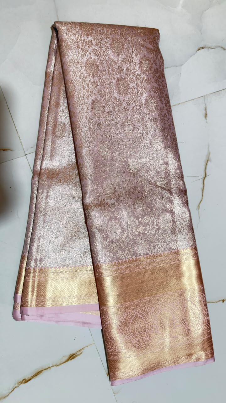Blush Rose Antique Gold Brocade Kanchi Silk Saree view 1 - Rangam Saradha Silks