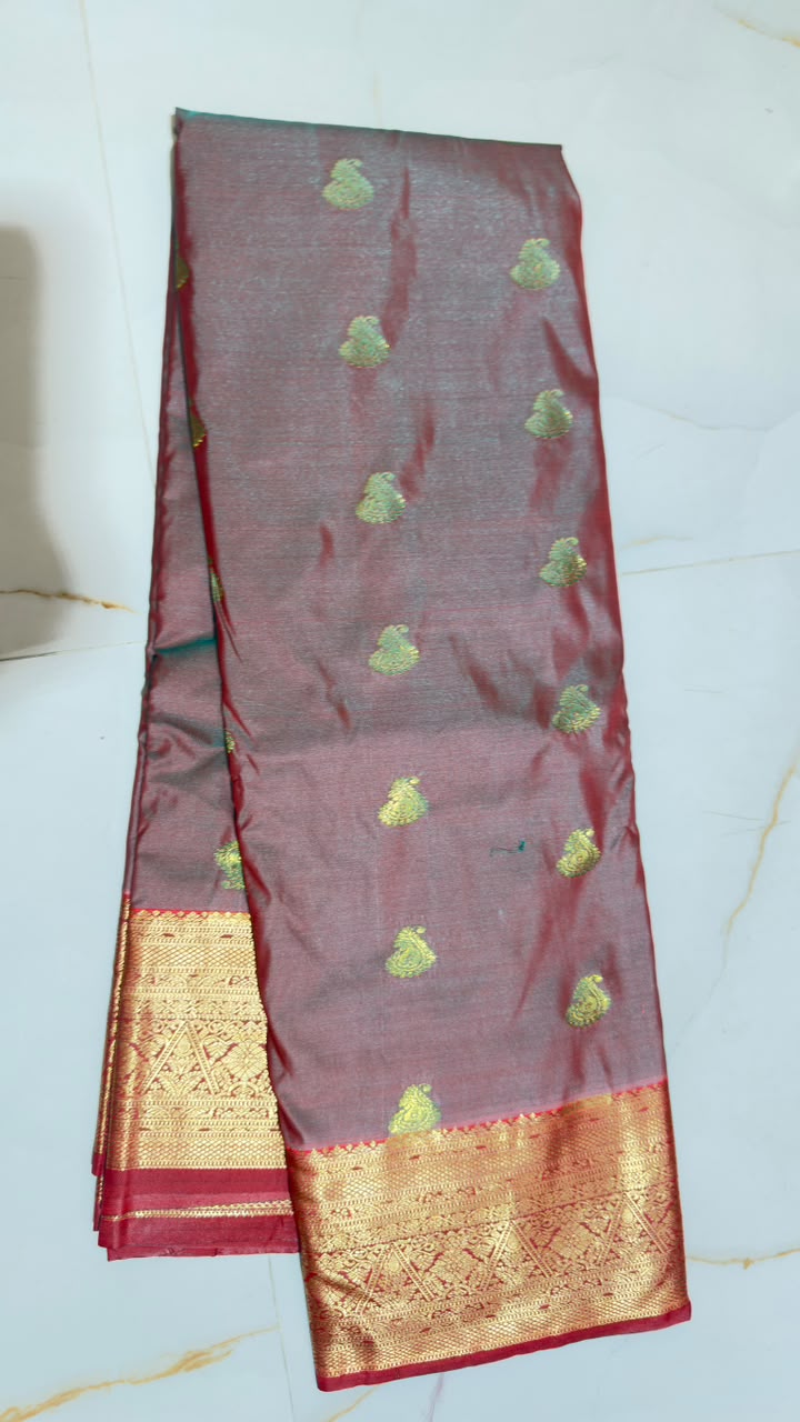 Rosewood Gold Butta Kanchi Silk Saree view 1 - Rangam Saradha Silks