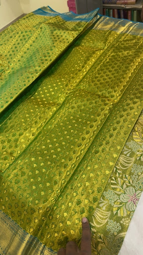 Pure Kanjivaram Silk Saree – Olive Green Teal Gold