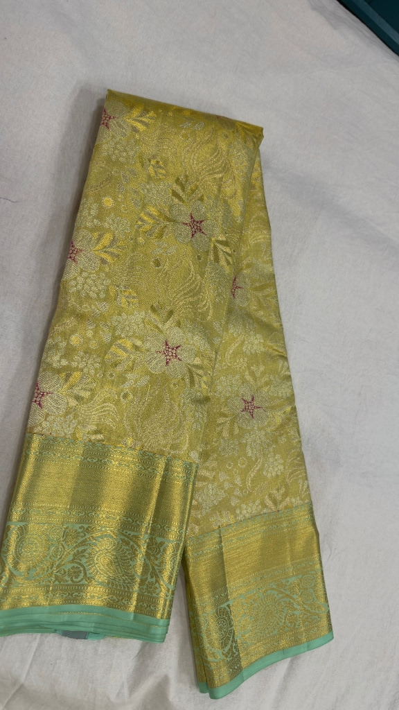 Kanjivaram Silk Saree - Pista Green with Antique Gold view 2 - Rangam Saradha Silks