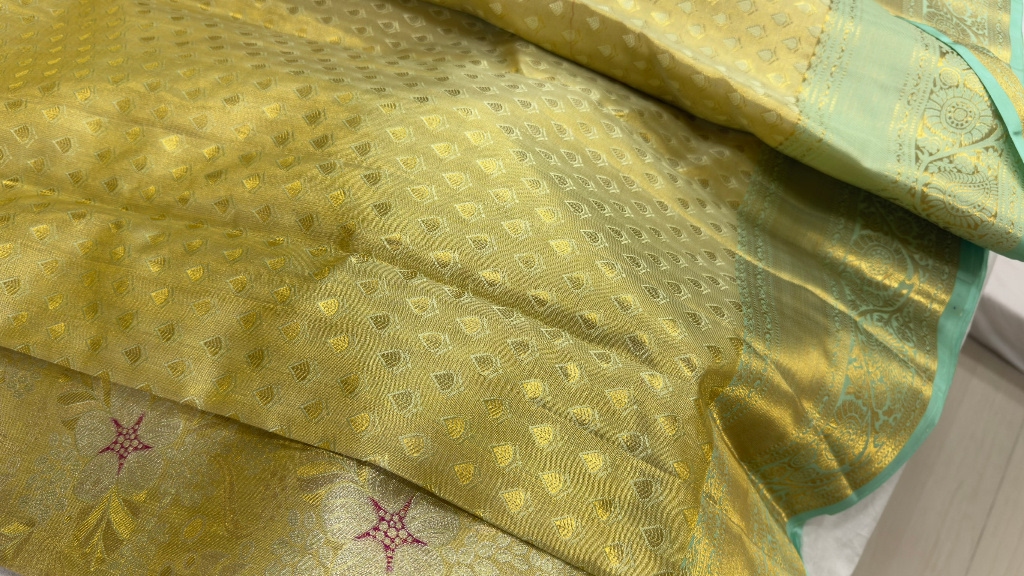 Kanjivaram Silk Saree - Pista Green with Antique Gold view 3 - Rangam Saradha Silks
