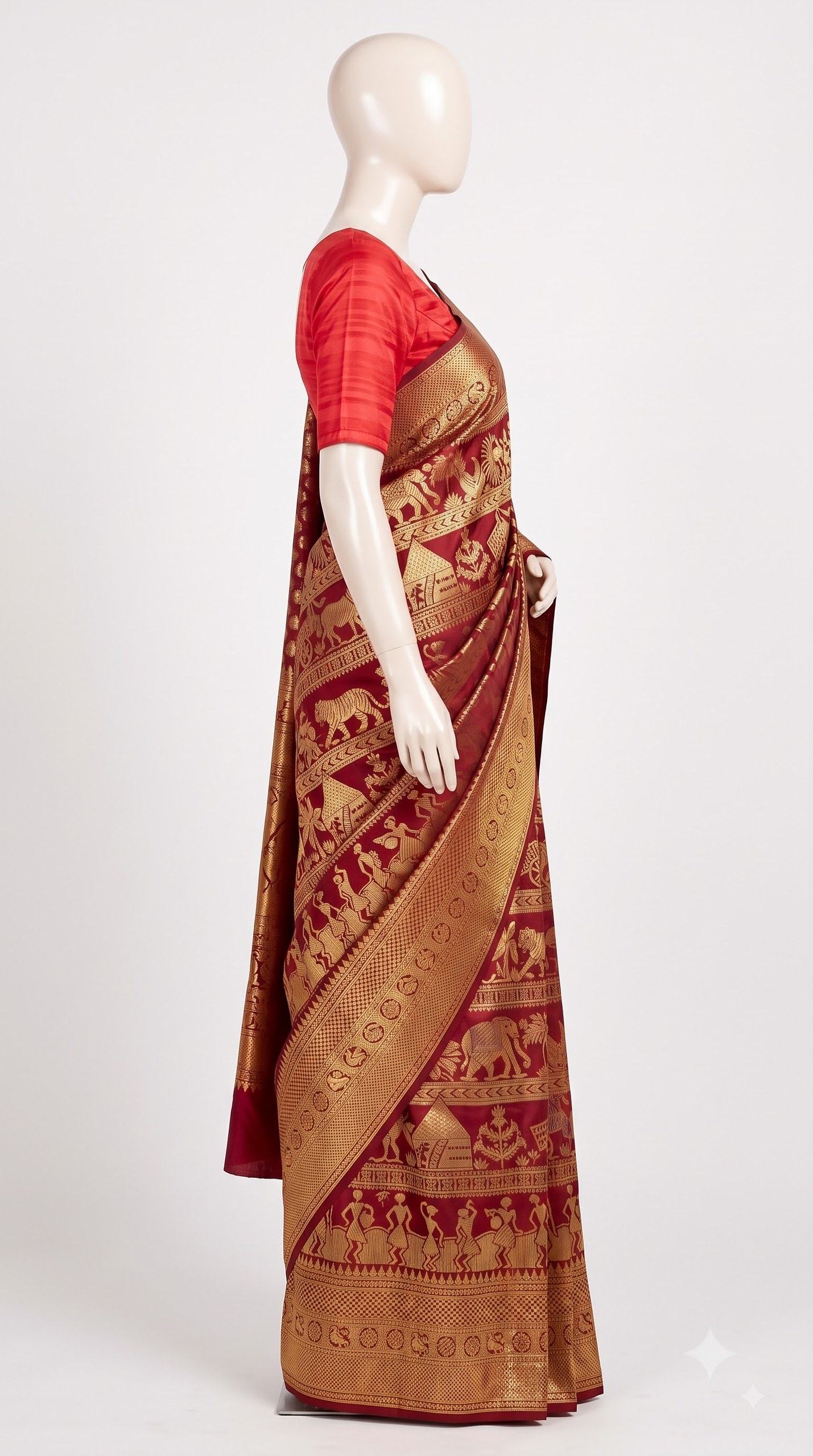Kanjivaram Red & Gold Zari Silk Saree view 3 - Rangam Saradha Silks