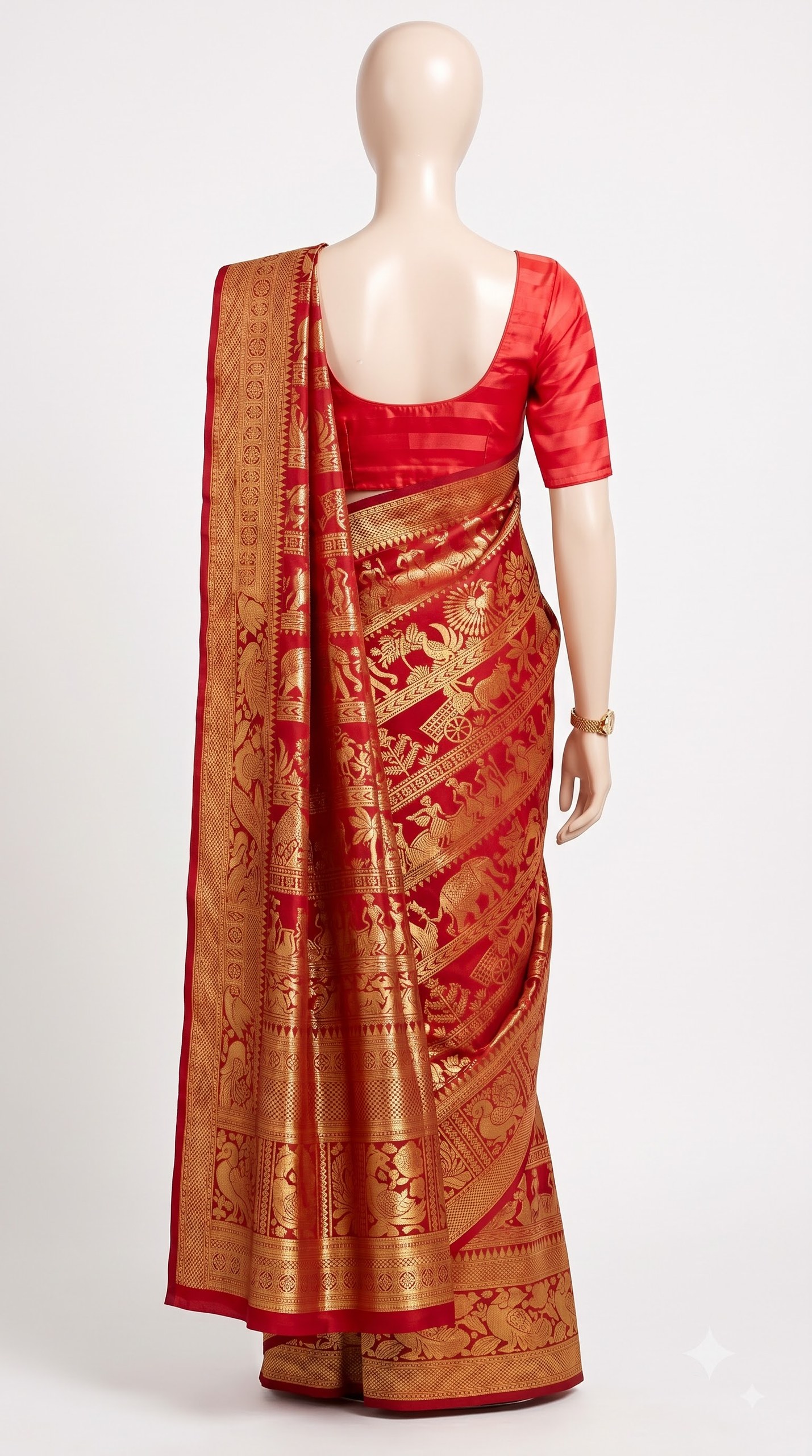 Kanjivaram Red & Gold Zari Silk Saree view 4 - Rangam Saradha Silks