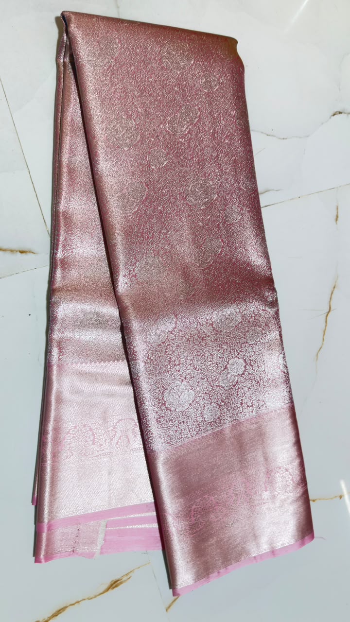 Mauve Blush Silver Zari Brocade Kanchi Silk Saree view 1 - Rangam Saradha Silks
