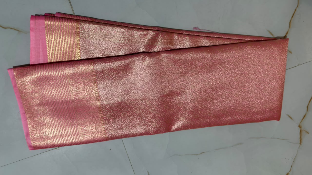 Rose Pink Textured Brocade Kanchi Silk Saree view 1 - Rangam Saradha Silks