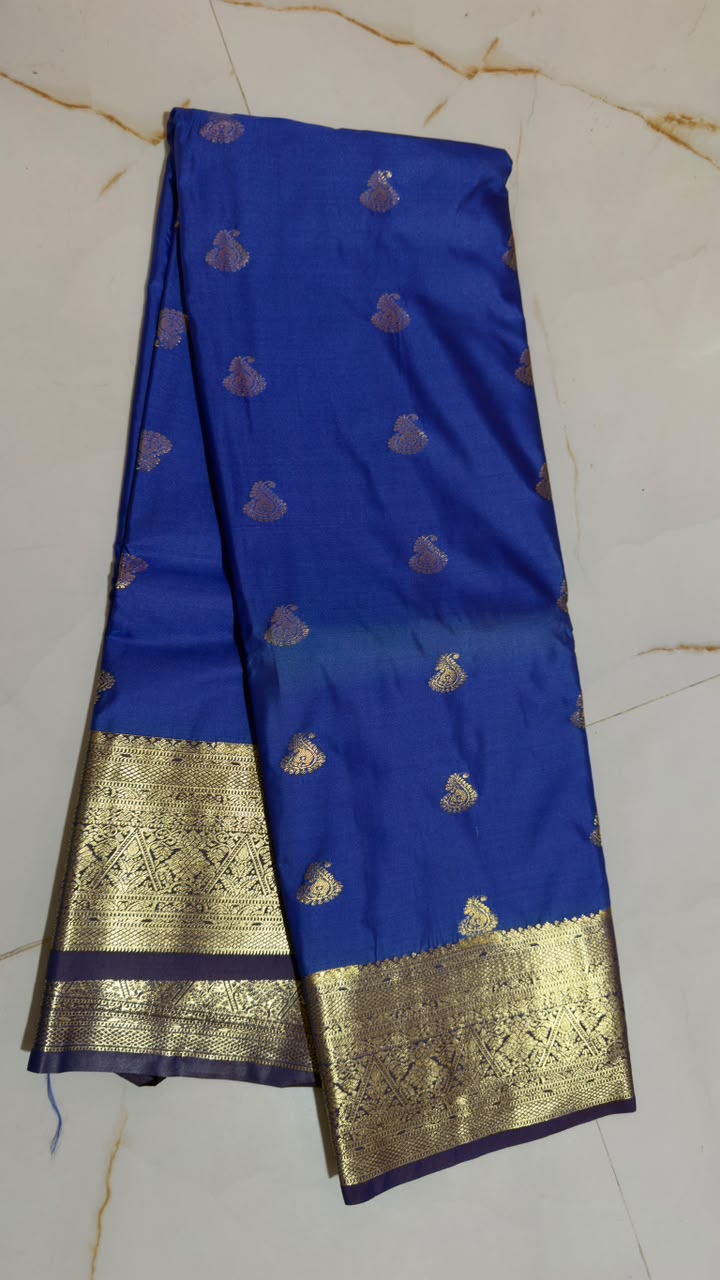 Sapphire Blue Paisley Butta Kanchi Silk Saree view 1 - Rangam Saradha Silks