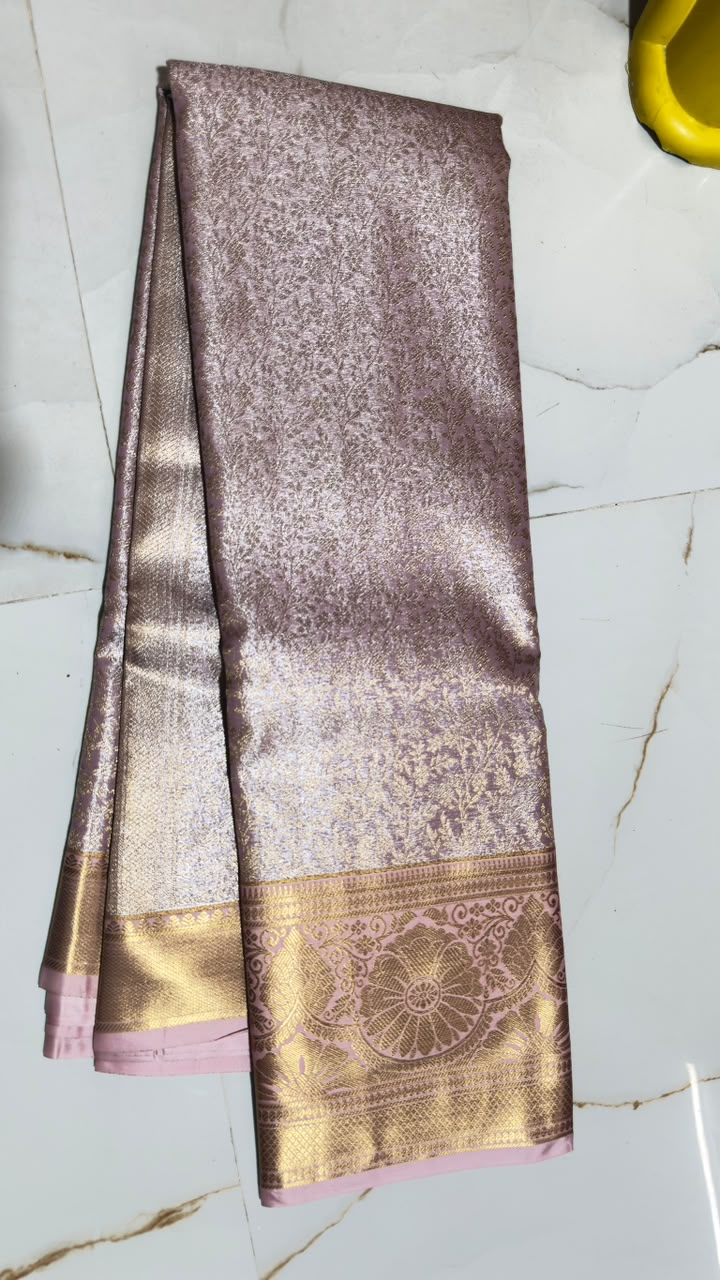 Dusty Mauve Gold Floral Medallion Kanchi Silk Saree view 1 - Rangam Saradha Silks