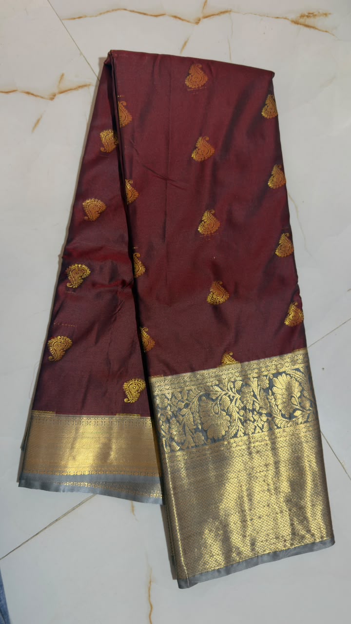Wine Paisley Butta Kanchi Silk Saree view 1 - Rangam Saradha Silks