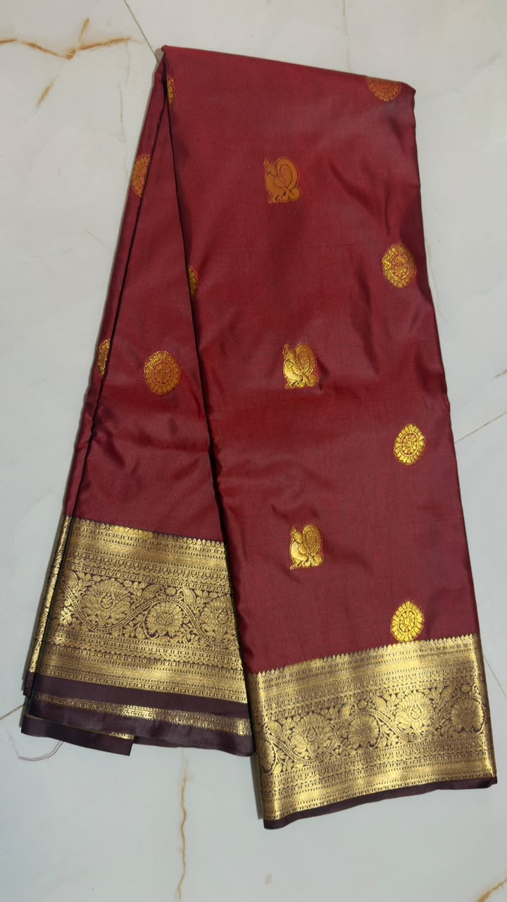 Maroon Lotus Butta Kanchi Silk Saree