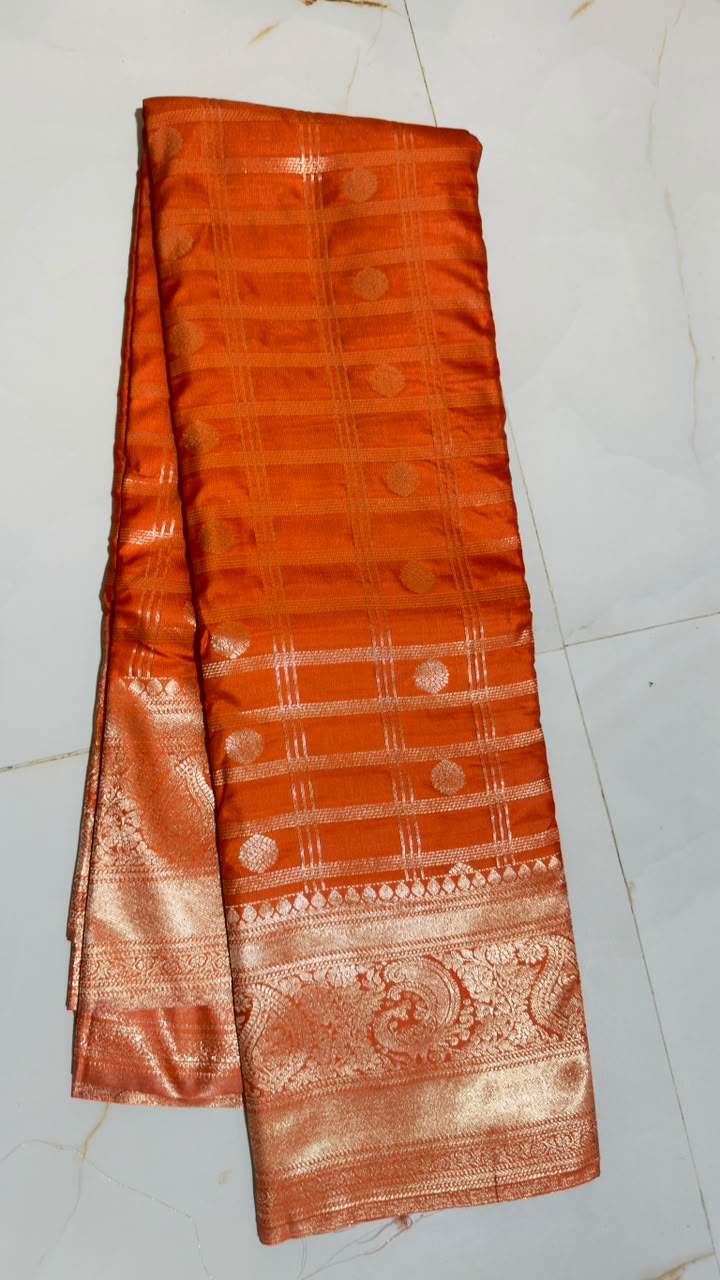 Burnt Orange Copper Paisley Kanchi Silk Saree view 1 - Rangam Saradha Silks