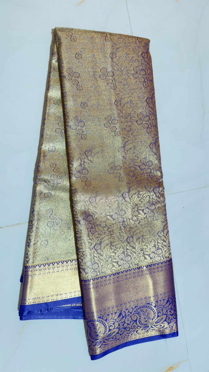 Antique Gold Purple Floral Brocade Kanchi Silk Saree view 1 - Rangam Saradha Silks