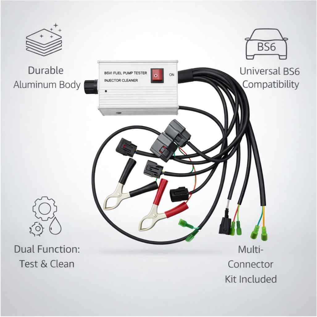 Universal BS6 Fuel Pump Pressure Tester & Injector Cleaner Machine (Multi-Connector Kit) thumbnail 2