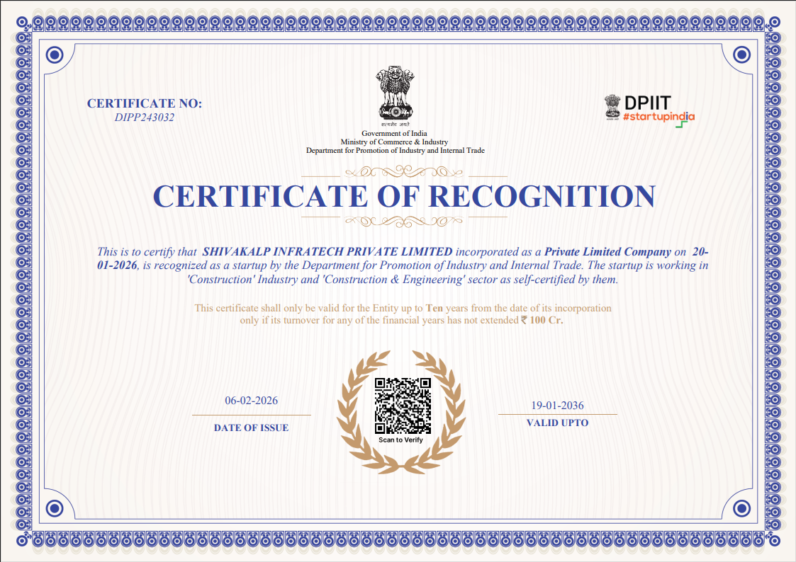 Certificate of Recognition - Shivakalp Infratech