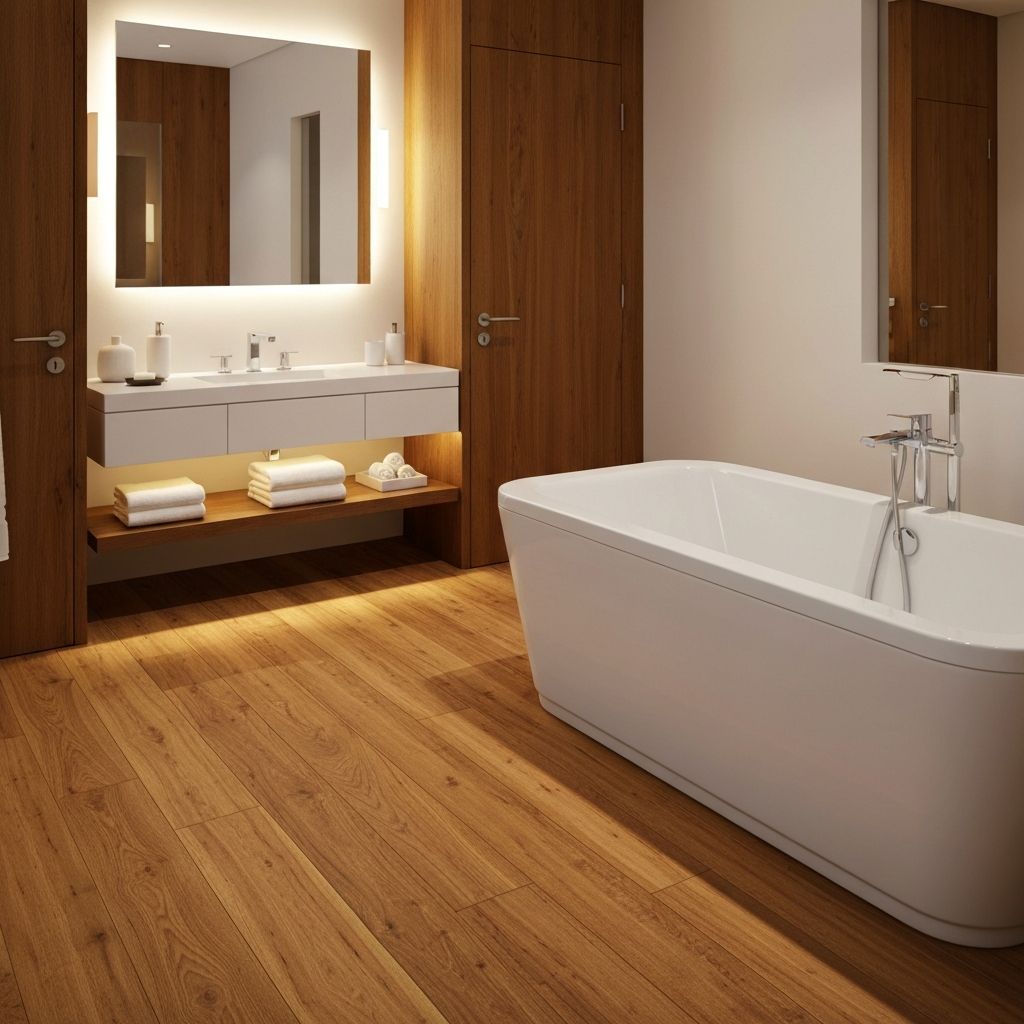 Premium wood floor in a luxury bathroom