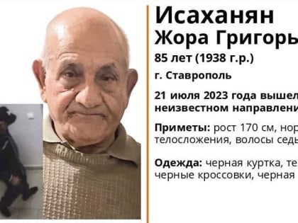 Пропавшего 61-летнего мужчину ищут в Ставрополе